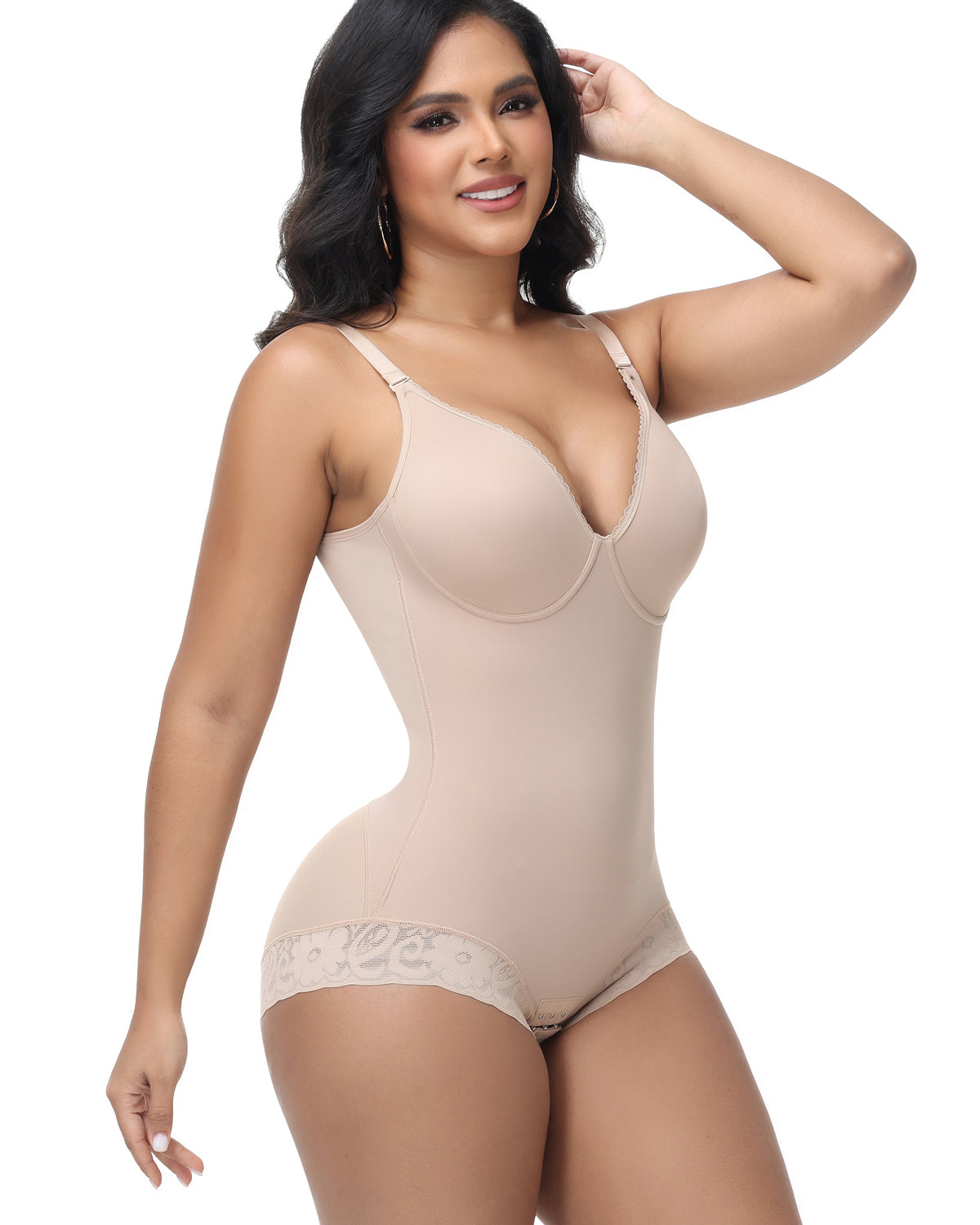 Shapshe® Lace Trimmed Built In Bra Tummy Tuck Shapewear Bodysuit
