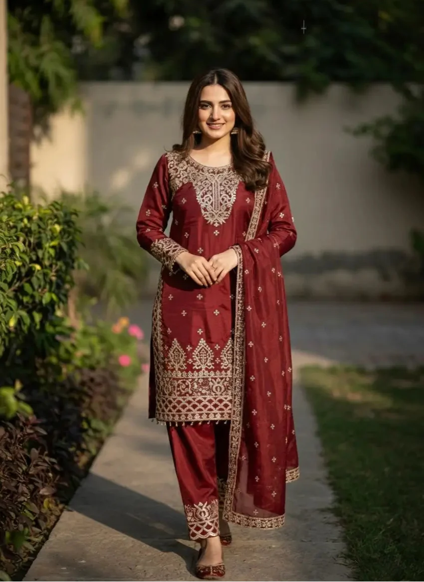 Rich Maroon Embroidered Salwar Suit