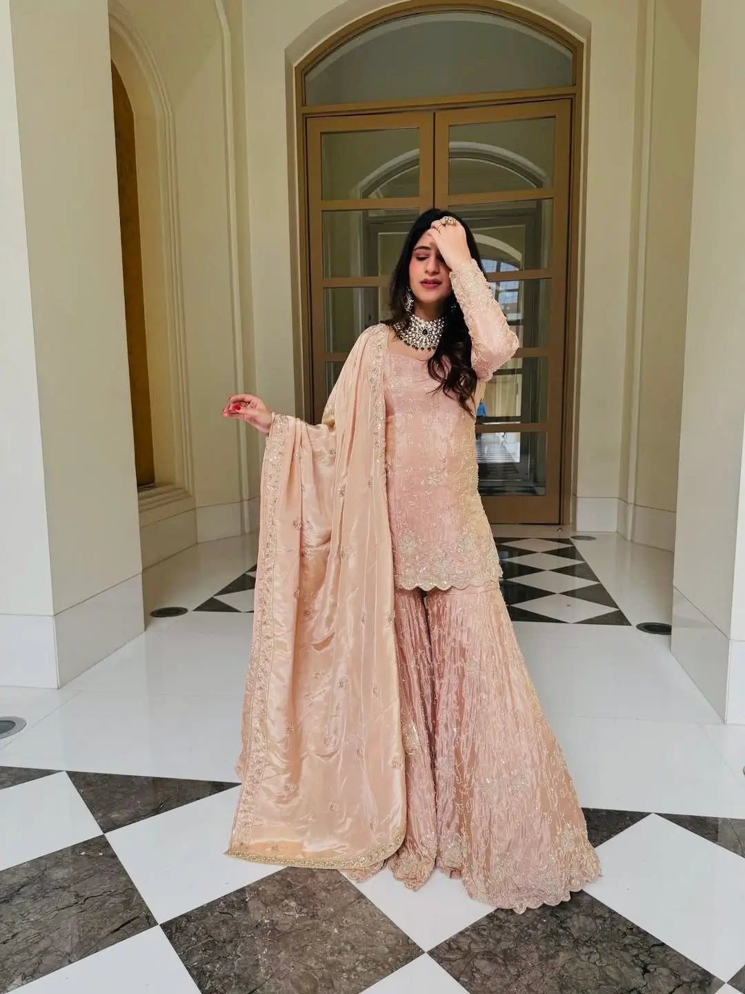 Peach Pink Embroidered Salwar Suit