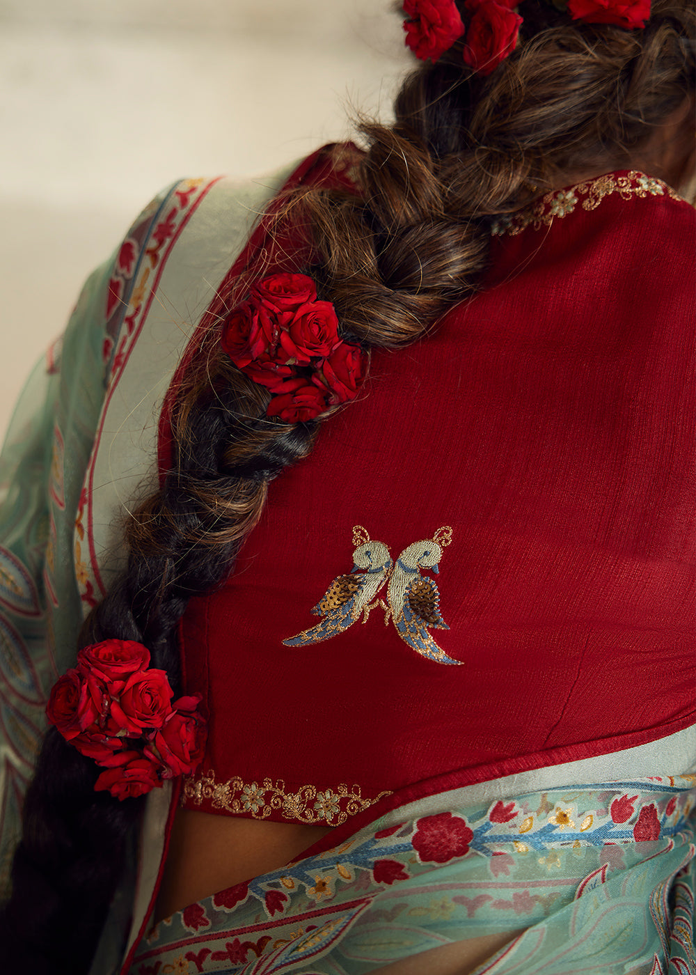 Cool Green Floral Printed Organza Silk Saree - qivii