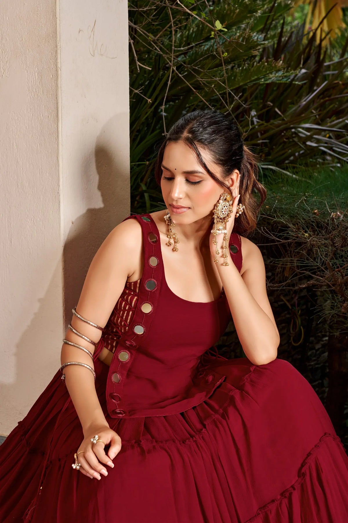 14 Meter Flair | Red Lightweight Navratri Lehenga With Mirror Work Koti