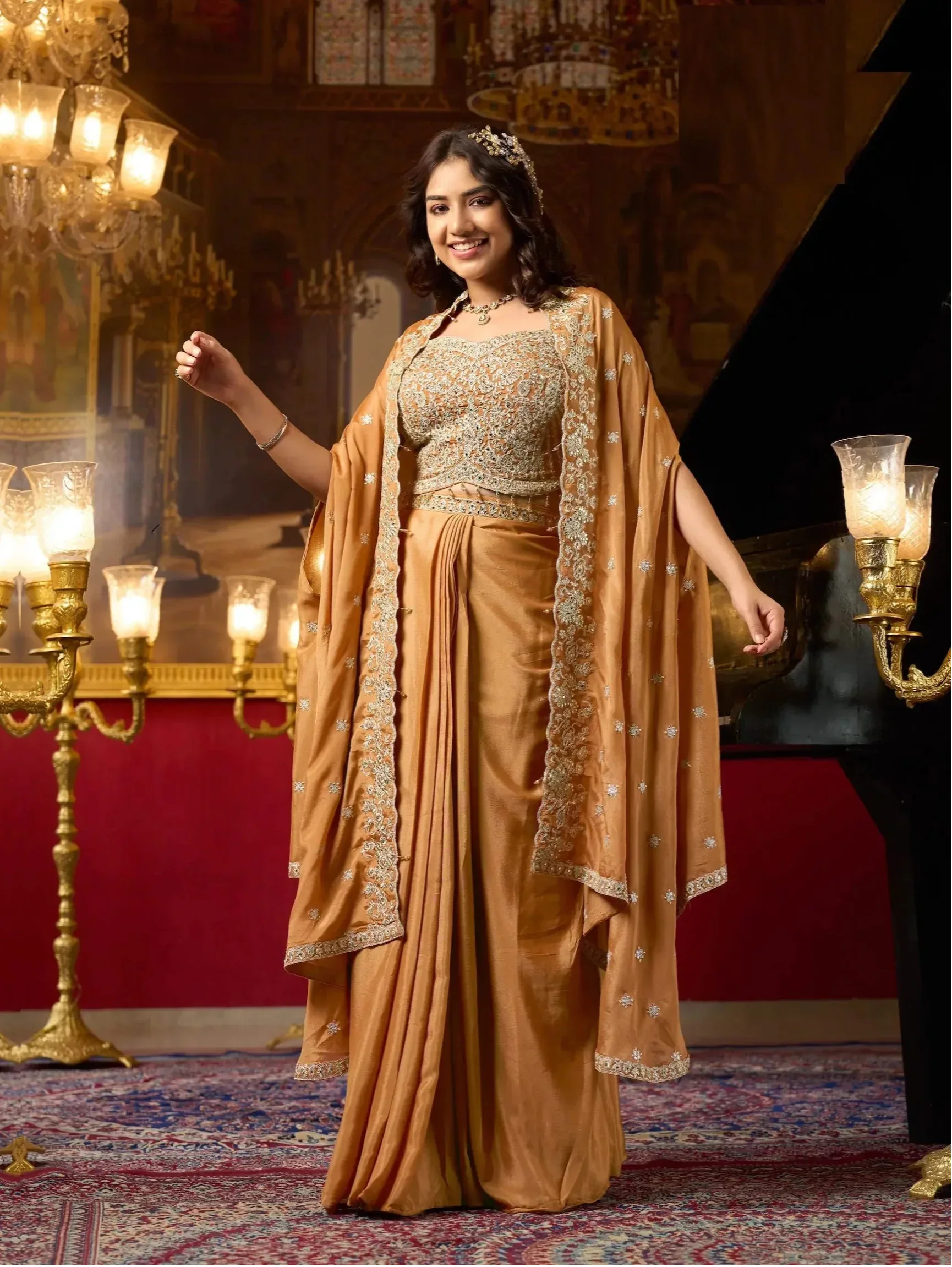 Dusty Orange Embroidery Indo Western Set