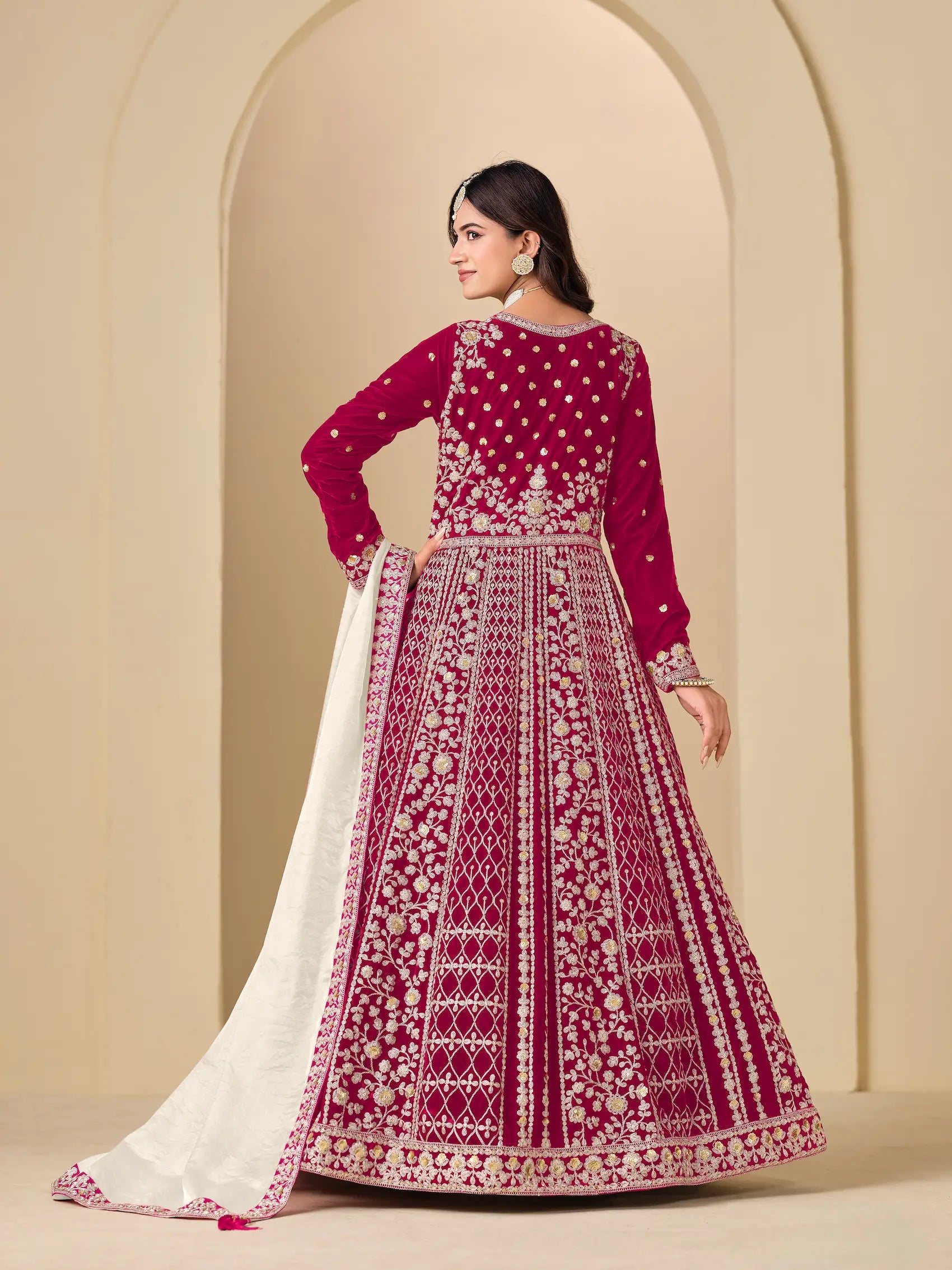 Rani Pink Velvet Heavy Embroidered Gown