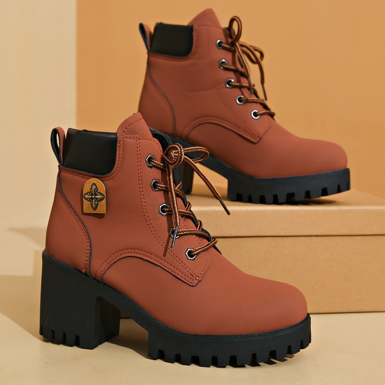 Women's Cowhide Metropolitan Combat Boot - Waterproof Block Heel Ankle Boots with Extended Sizes (US 4-10) & Commuter-Ready Traction