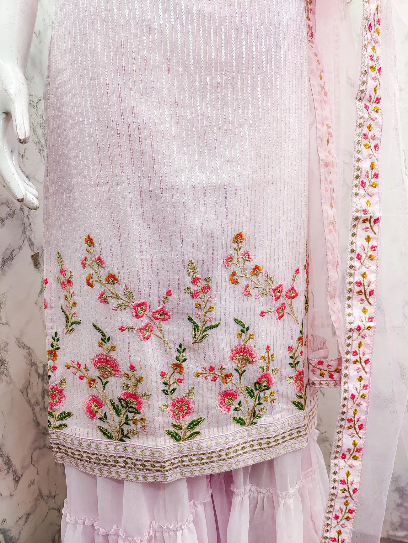 Light Pink Georgette Sequence Embroidery Work Salwar Suit - qivii