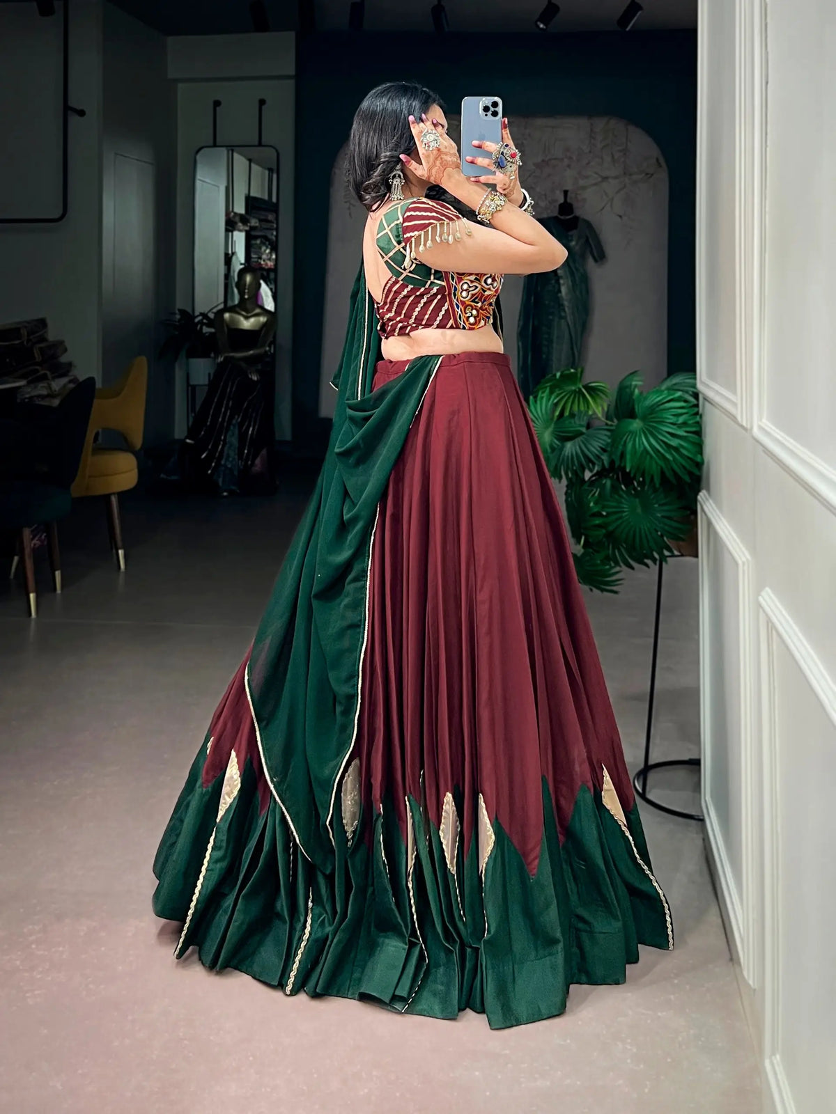 Maroon Garba Chaniya Choli With Gota Patch Work