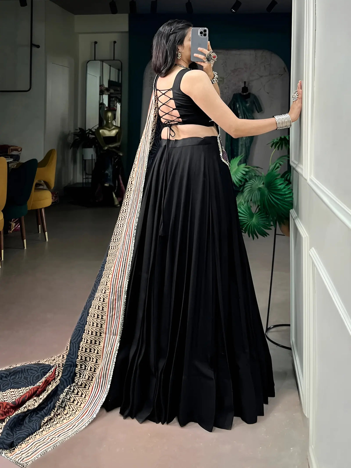 6 Meter Flair | Black Garba Chaniya Choli With Printed Dupatta