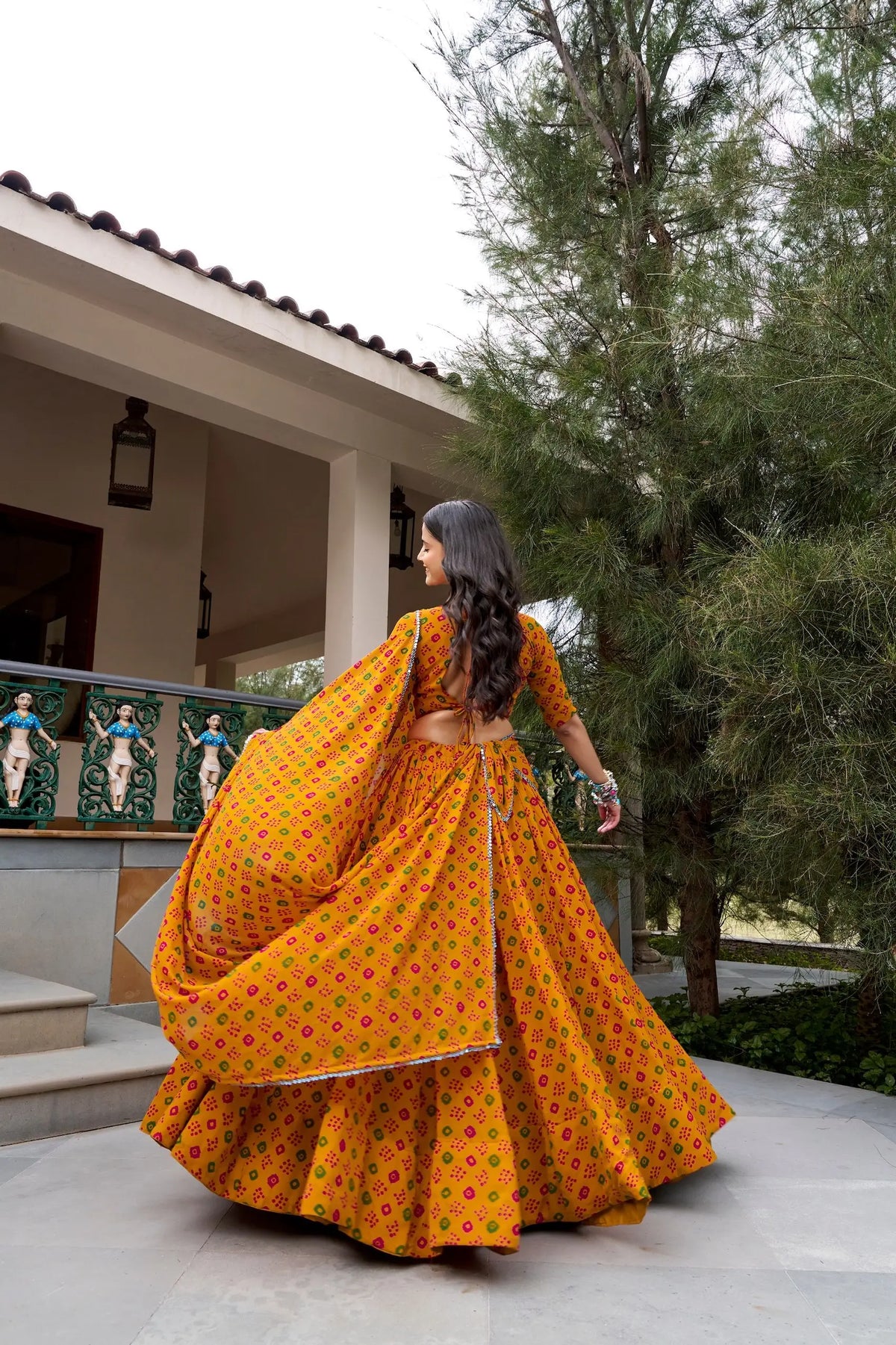 8 Meter Flair | Mustard Bandhej Print Garba Chaniya Choli