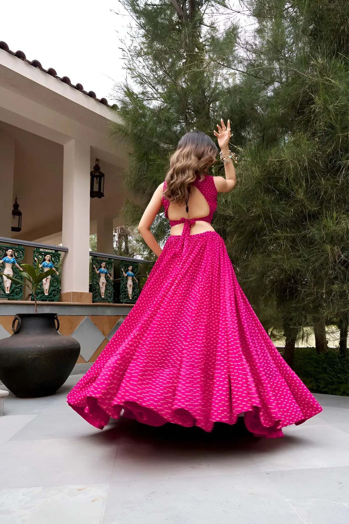 8 Meter Flair | Pink Bandhej Print Garba Chaniya Choli
