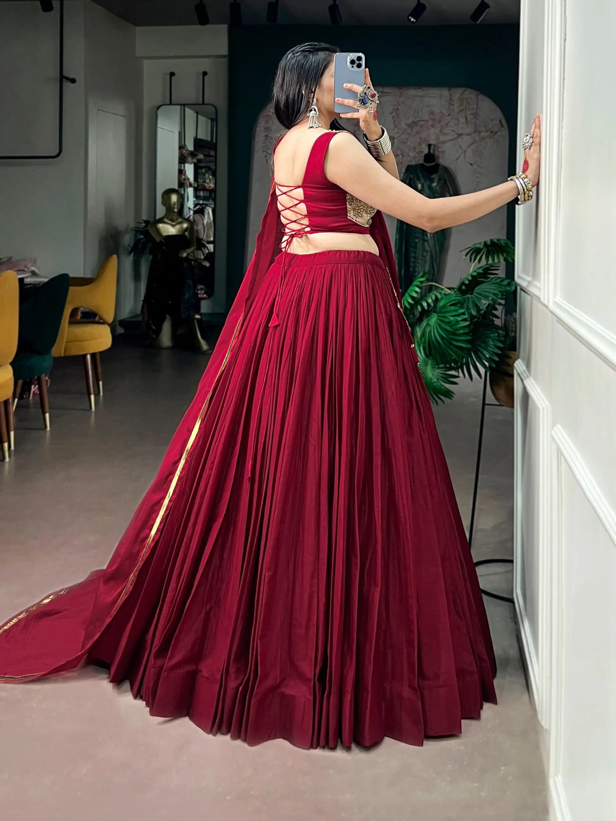 8 Meter Flair | Maroon Mal Cotton Navratri Chaniya Choli