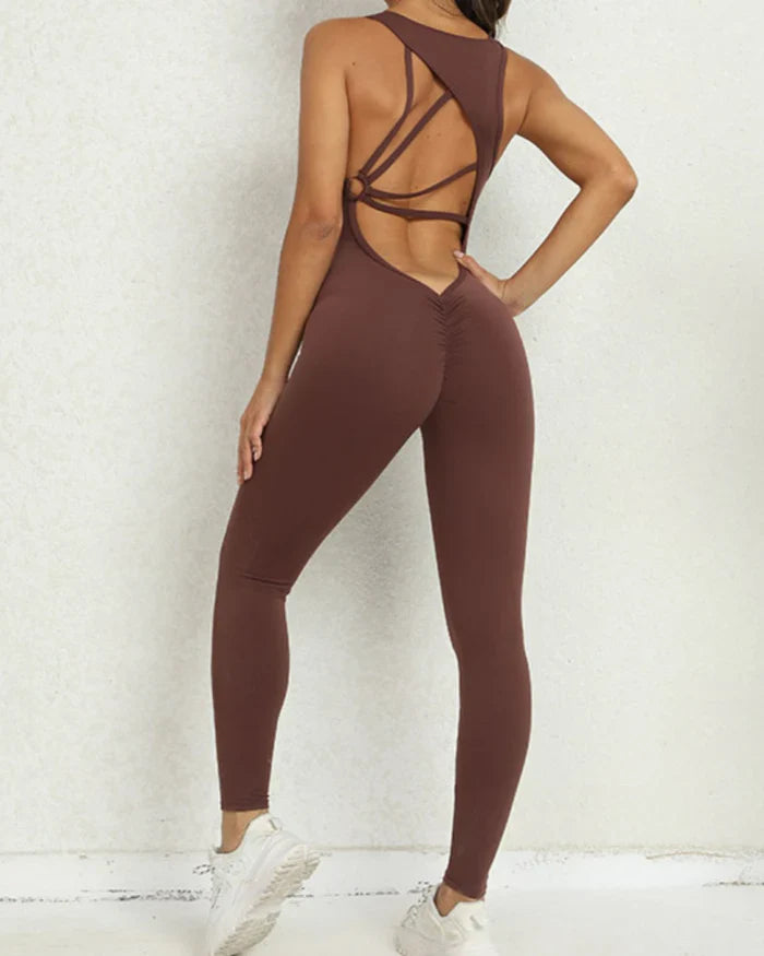 Women's Beautiful Back Sleeveless Elastic Tights Jumpsuit - By Qivii