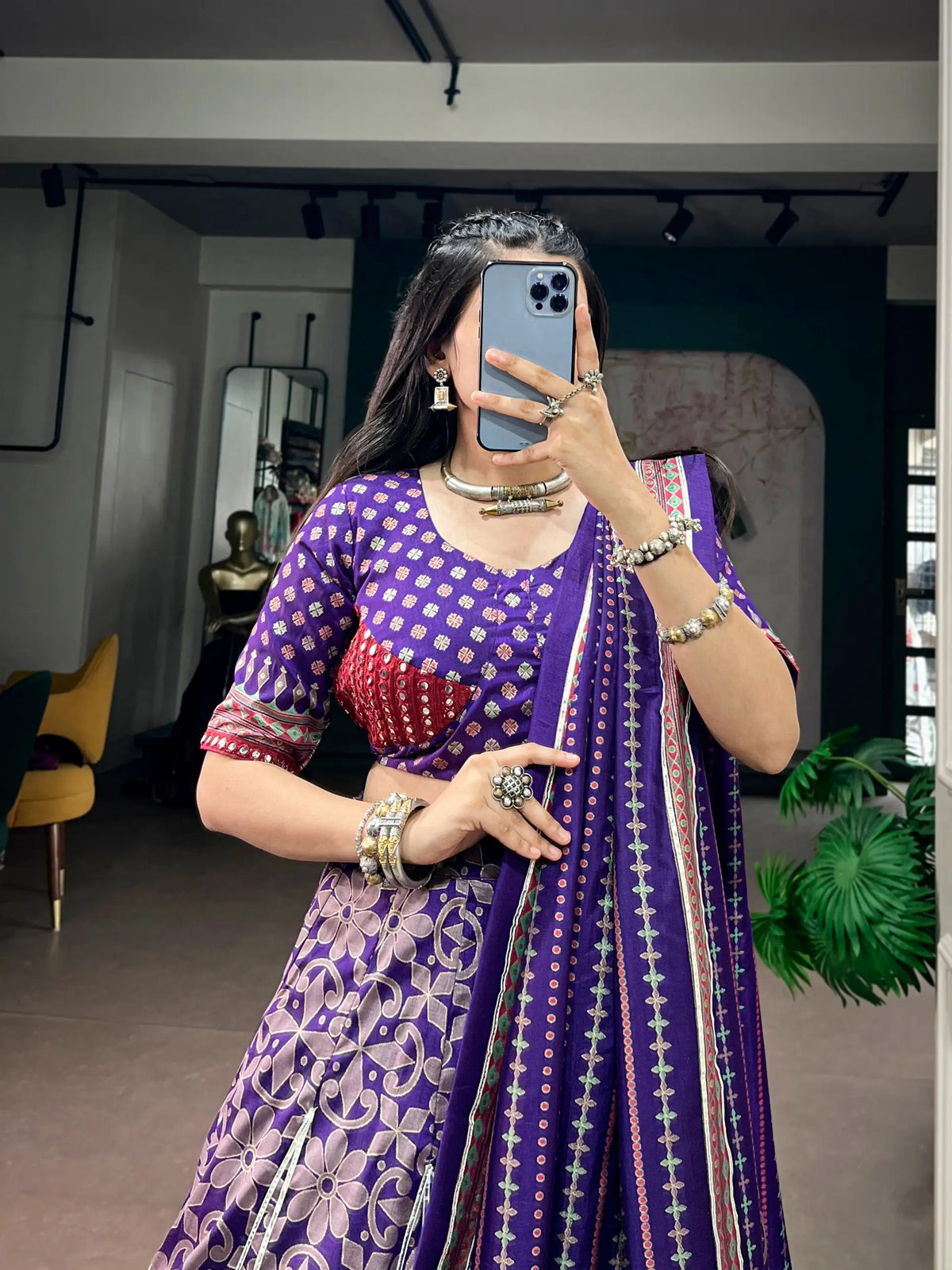 5 Meter Flair | Purple Tasar Silk Navratri Chaniya Choli With Sparkle Work