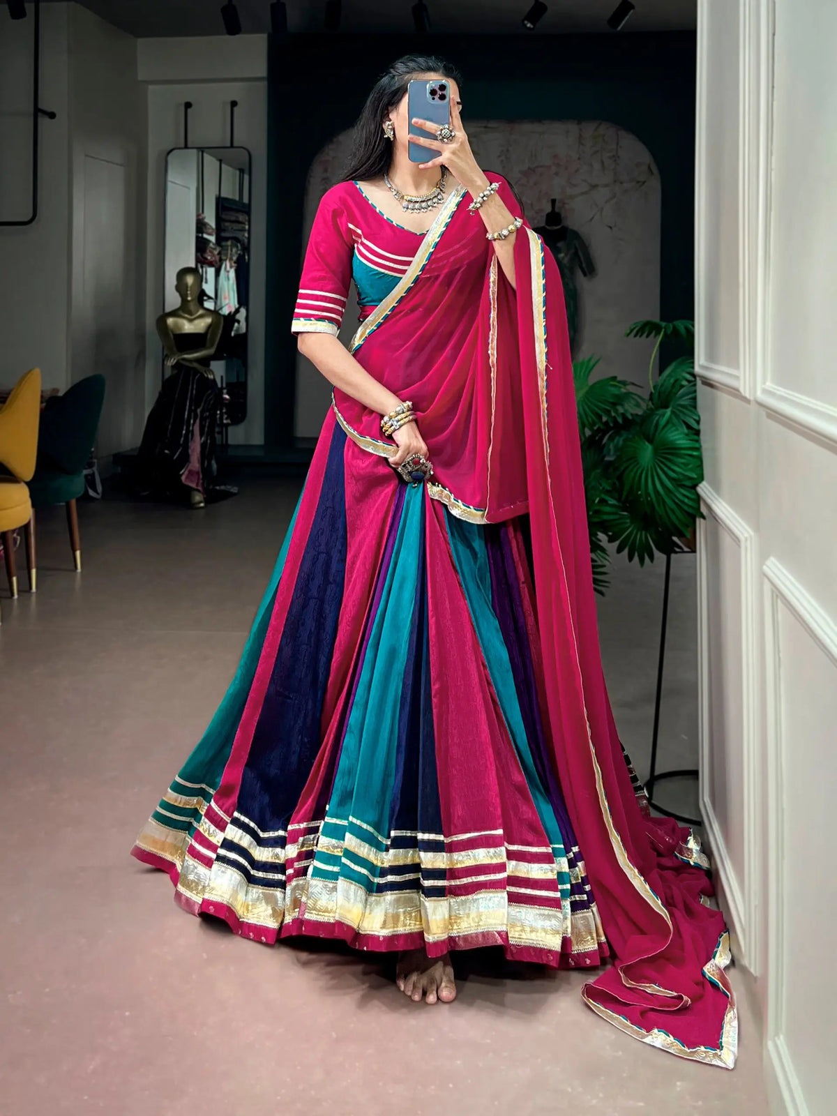 8 Meter Flair | Multicolor Navratri Chaniya Choli With Gota Patti Lace
