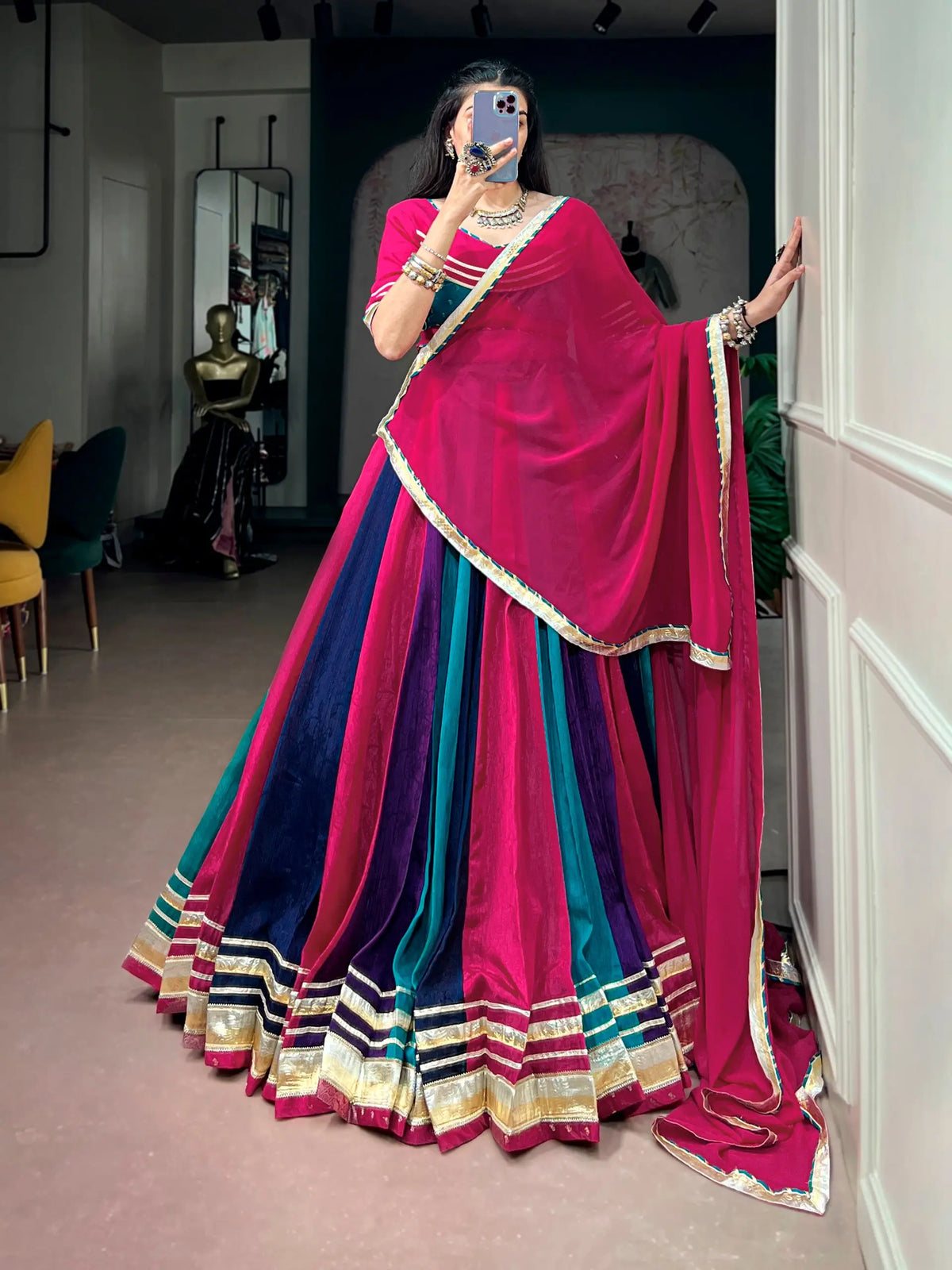 8 Meter Flair | Multicolor Navratri Chaniya Choli With Gota Patti Lace