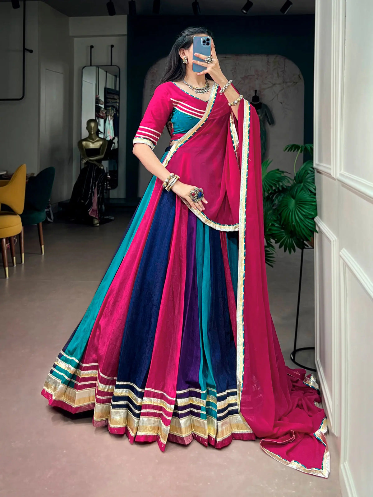 8 Meter Flair | Multicolor Navratri Chaniya Choli With Gota Patti Lace