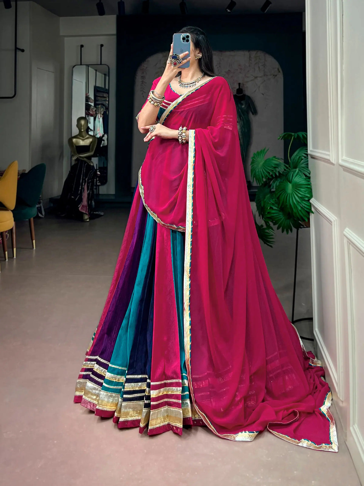 8 Meter Flair | Multicolor Navratri Chaniya Choli With Gota Patti Lace
