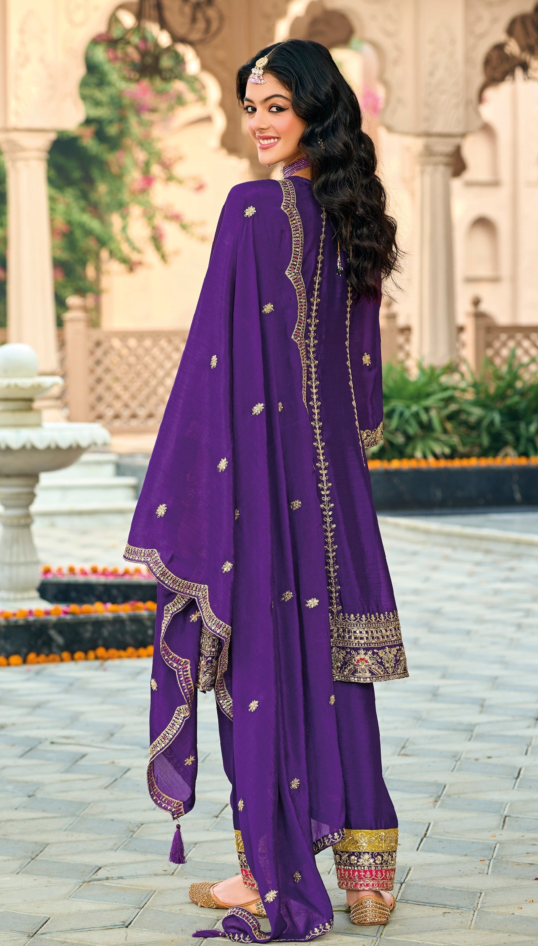 Purple Hevey Chinon with emboidery work Salwar Suit - qivii