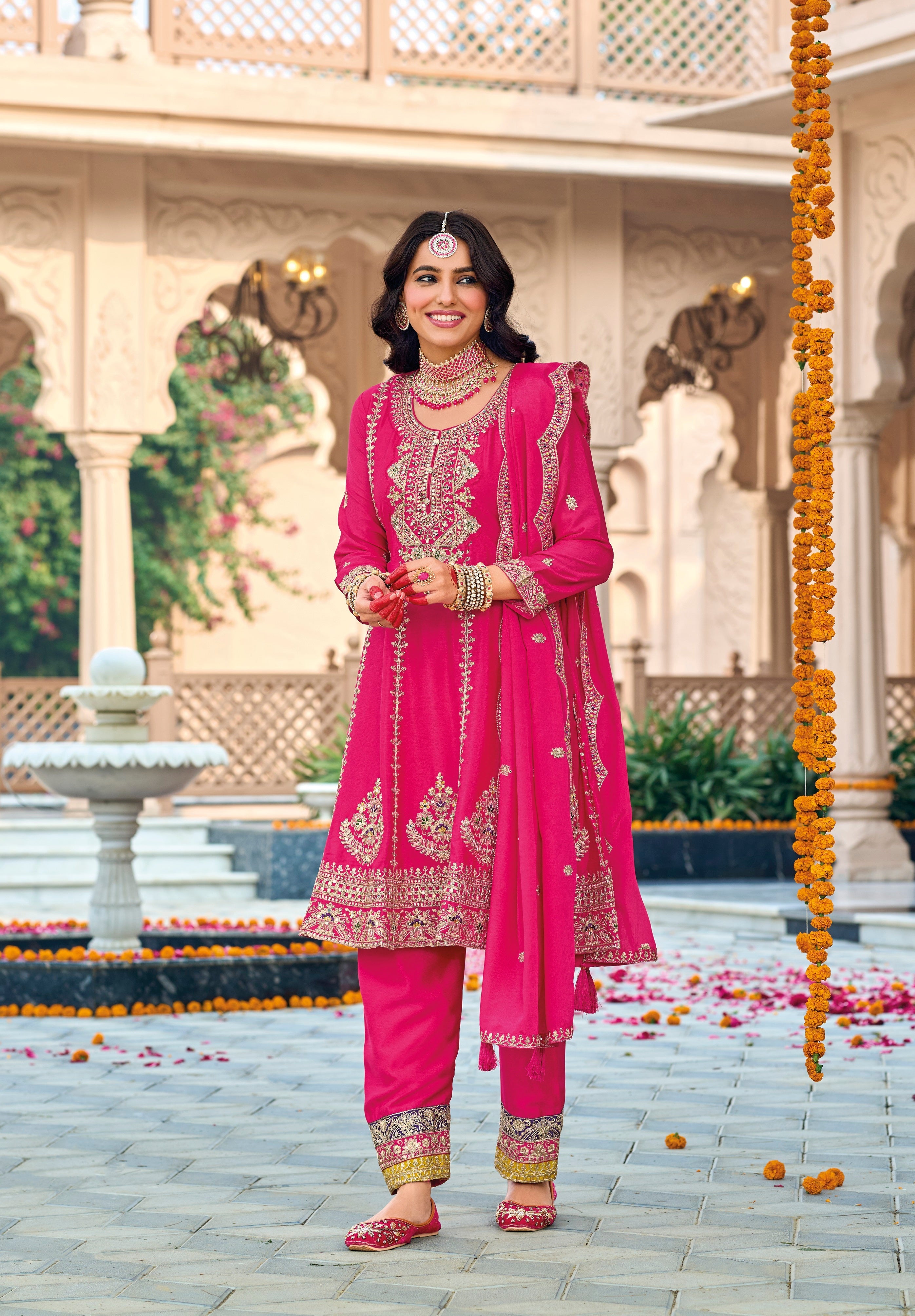 Pink Hevey Chinon with emboidery work Salwar Suit - qivii