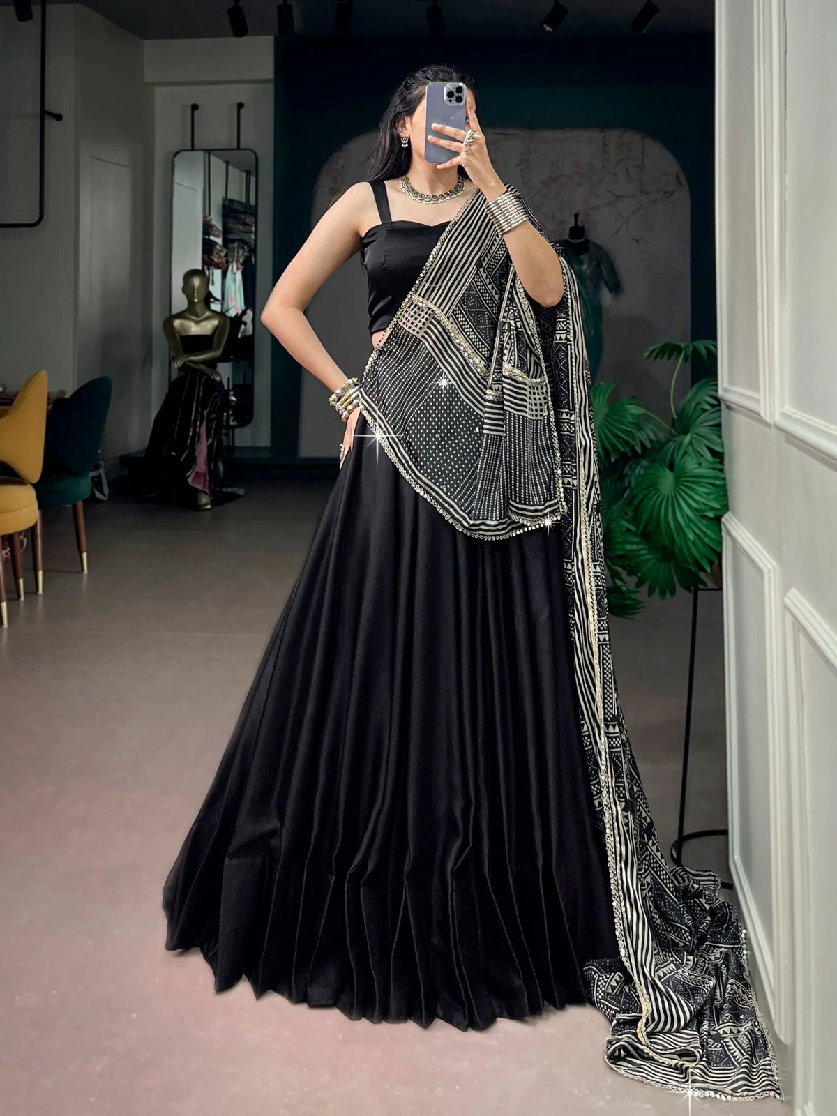 8 Meter Flair | Black Navratri Chaniya Choli With Printed Dupatta