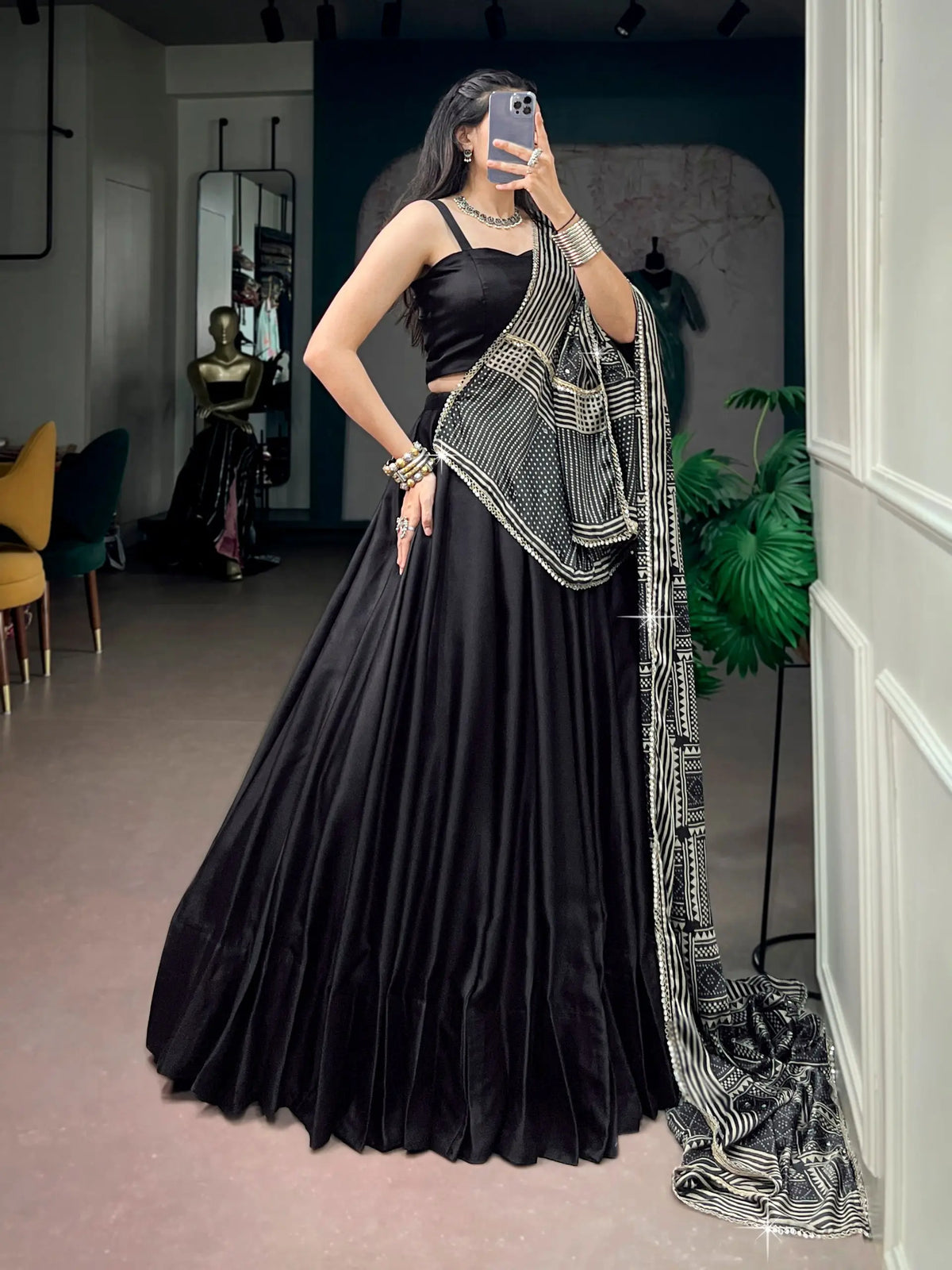 8 Meter Flair | Black Navratri Chaniya Choli With Printed Dupatta