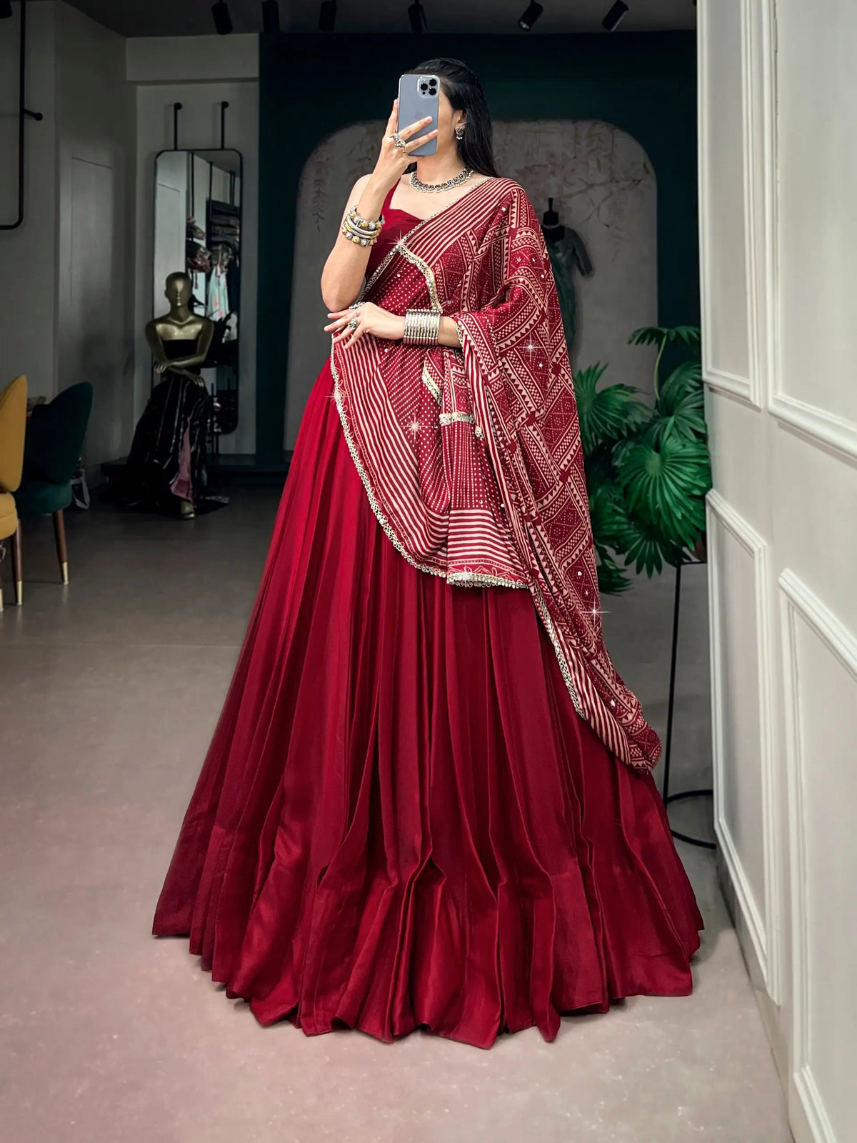 8 Meter Flair | Red Navratri Chaniya Choli With Printed Dupatta