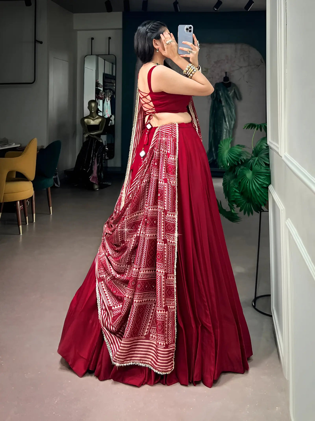 8 Meter Flair | Red Navratri Chaniya Choli With Printed Dupatta