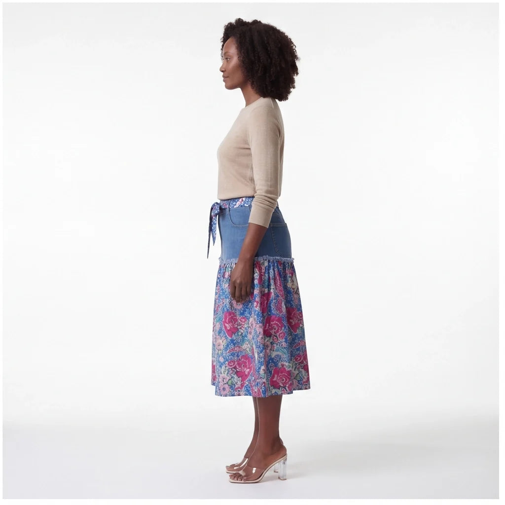 Amelia Denim Floral Skirt