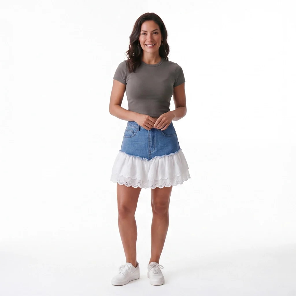 Aria Lace Denim Skirt