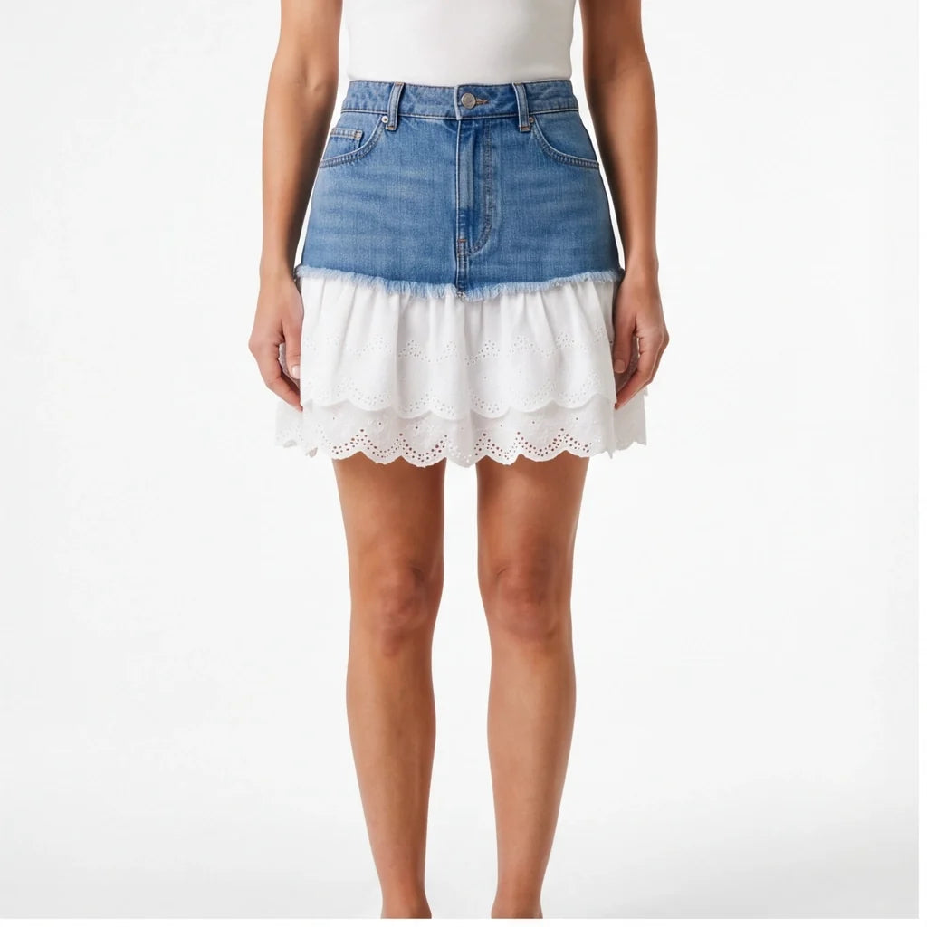 Aria Lace Denim Skirt