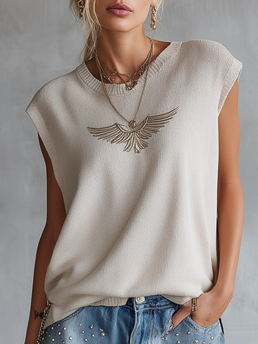 Casual-chic Off-white Breathable Knit Tank Top