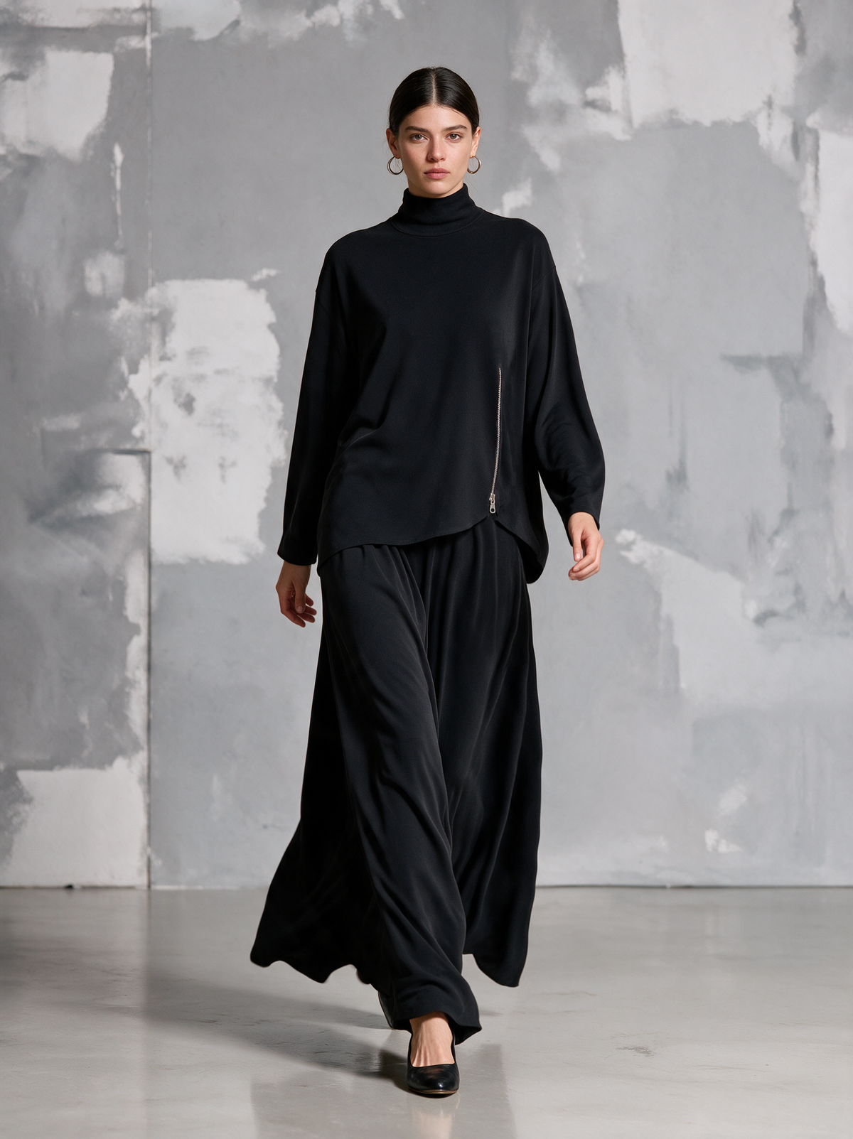 Women's Casual Black Stretch Knit Long-sleeve Top And Skirt Two-piece Set MDZ2862H2LXY