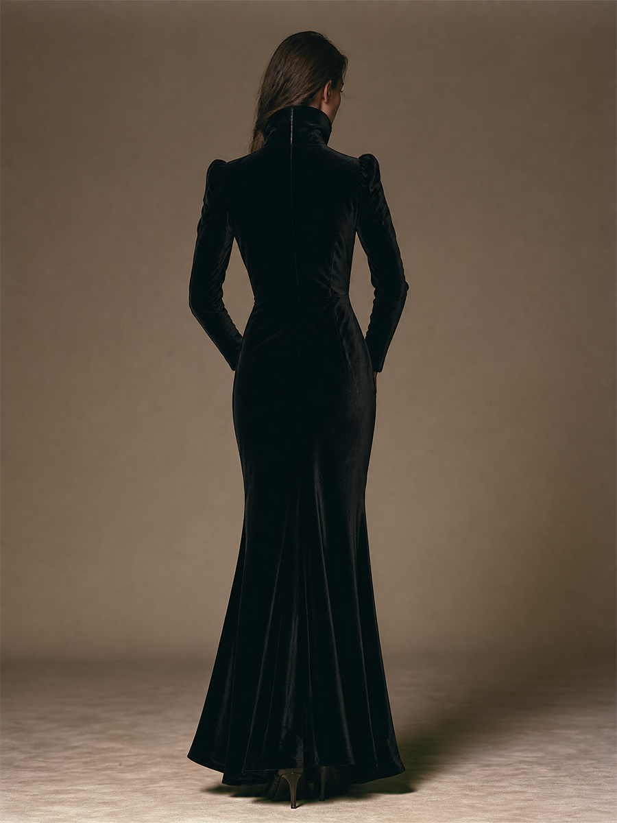 Women's High Neck Velvet Mermaid Gown For Formal Party MDZ0312I8LYL