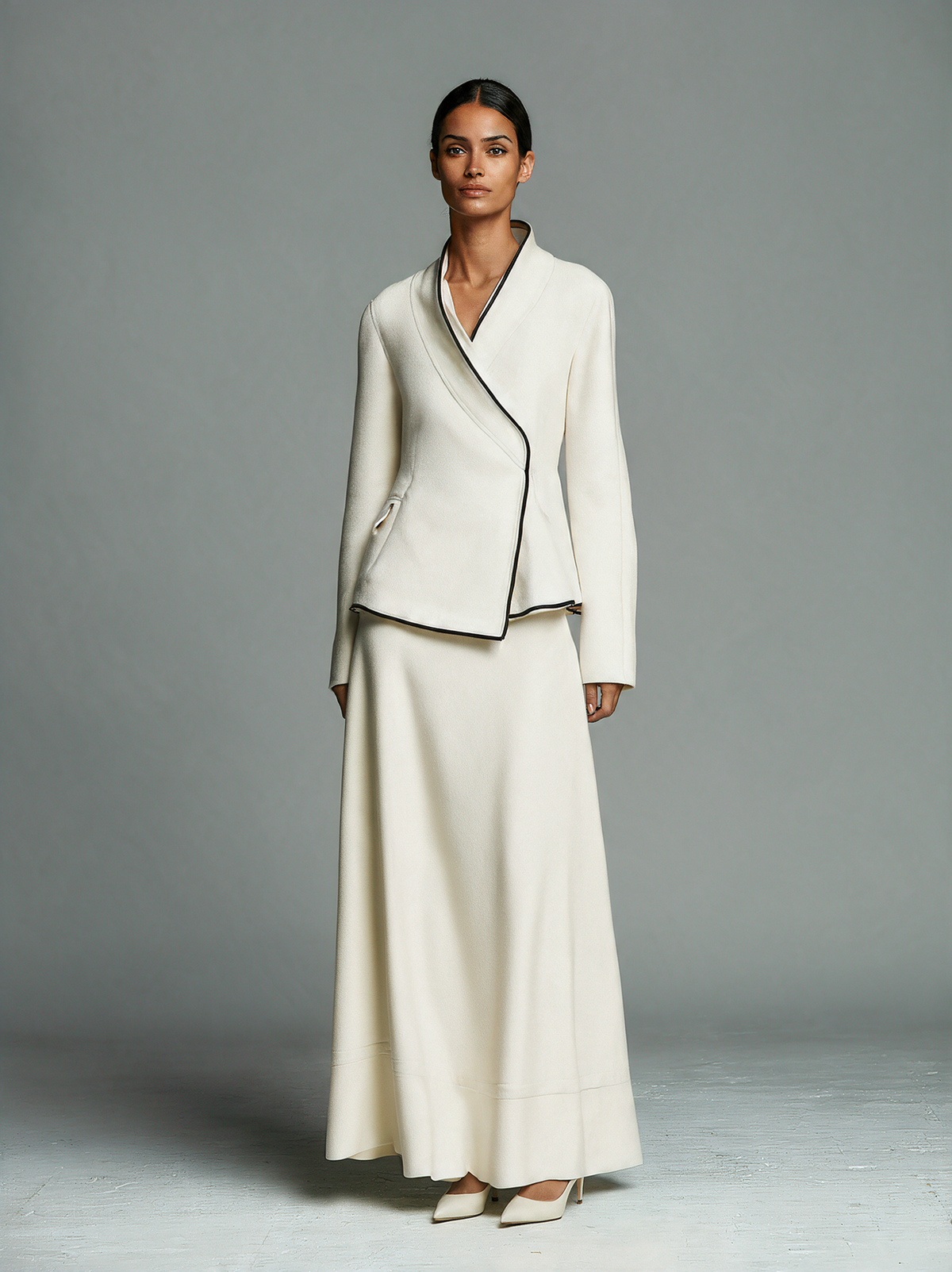 Women's Off‑White Mid‑Weight Wool‑Blend Long A‑Line Skirt MDZ0406I8R