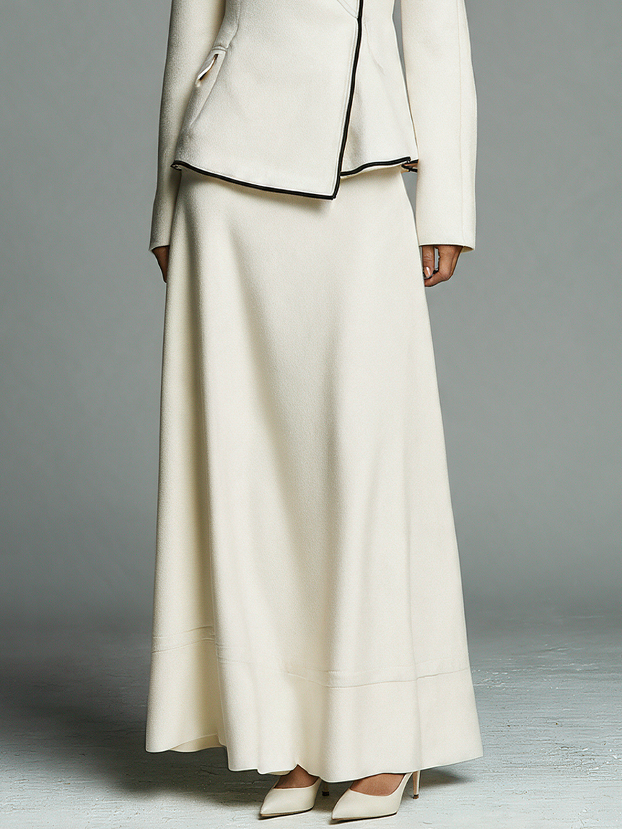 Women's Off‑White Mid‑Weight Wool‑Blend Long A‑Line Skirt MDZ0406I8R