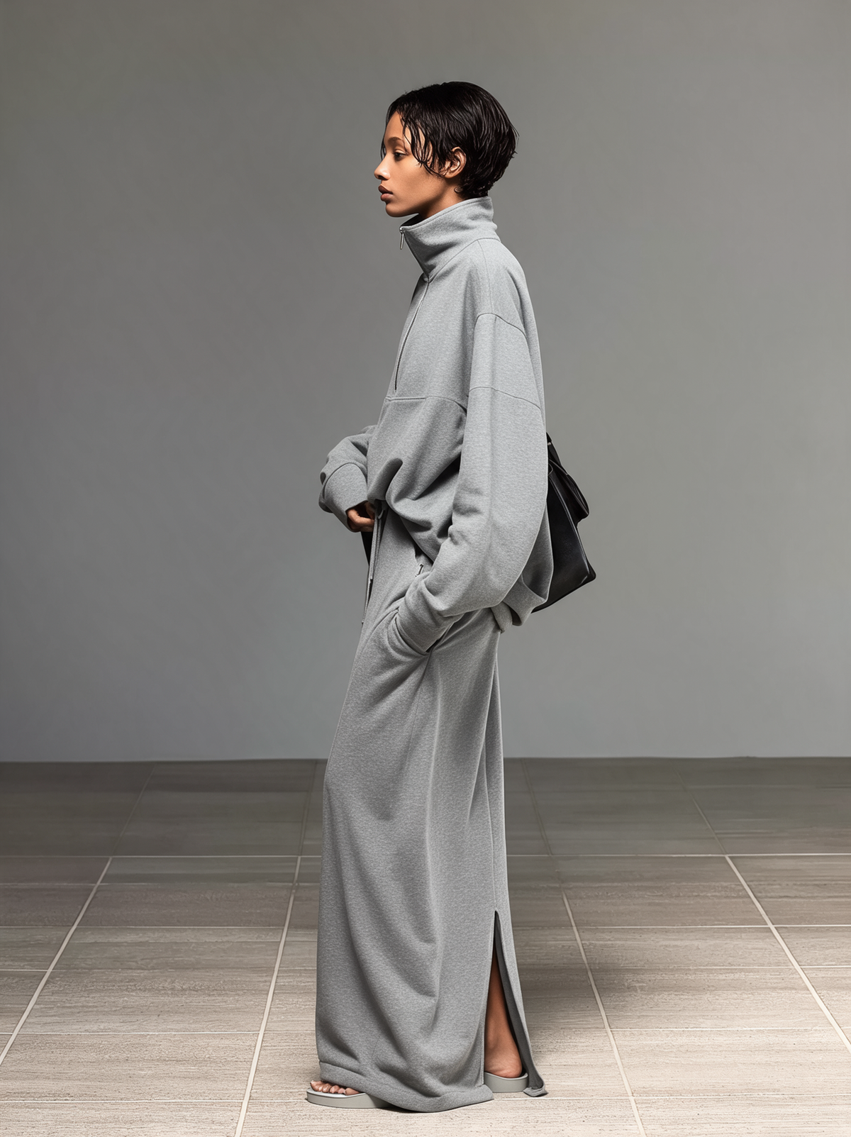 Women's High‑Waist Drawstring Maxi Sweat Skirt MDZ0721I0R