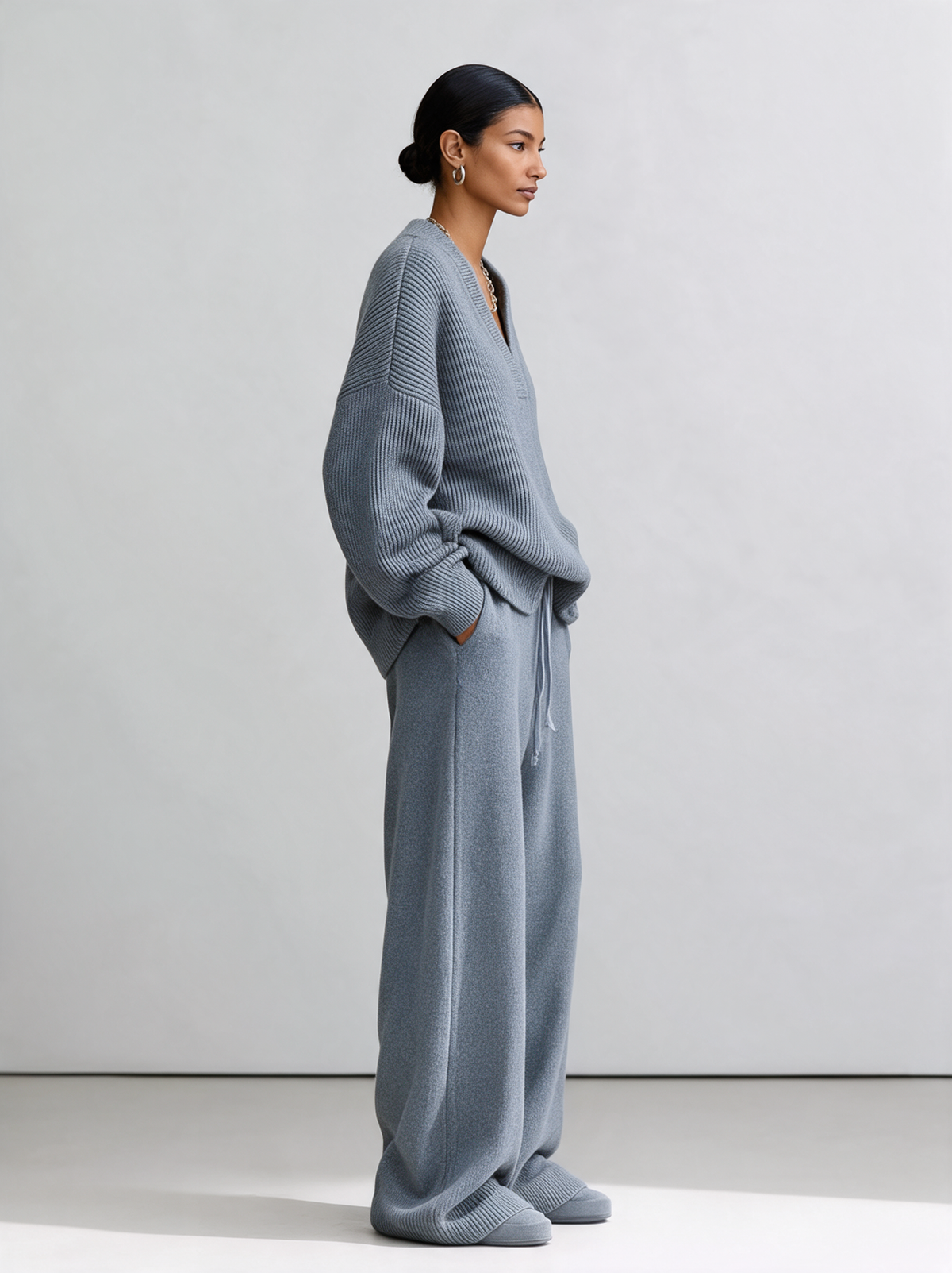 Women's High‑Waist Drawstring Knit Wide‑Leg Pants MDZ0764I6R