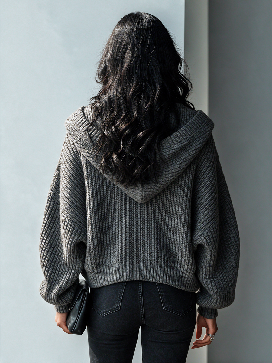 Women's Hooded Chunky-Ribbed Knit Cardigan MDZ0713I7ZRK