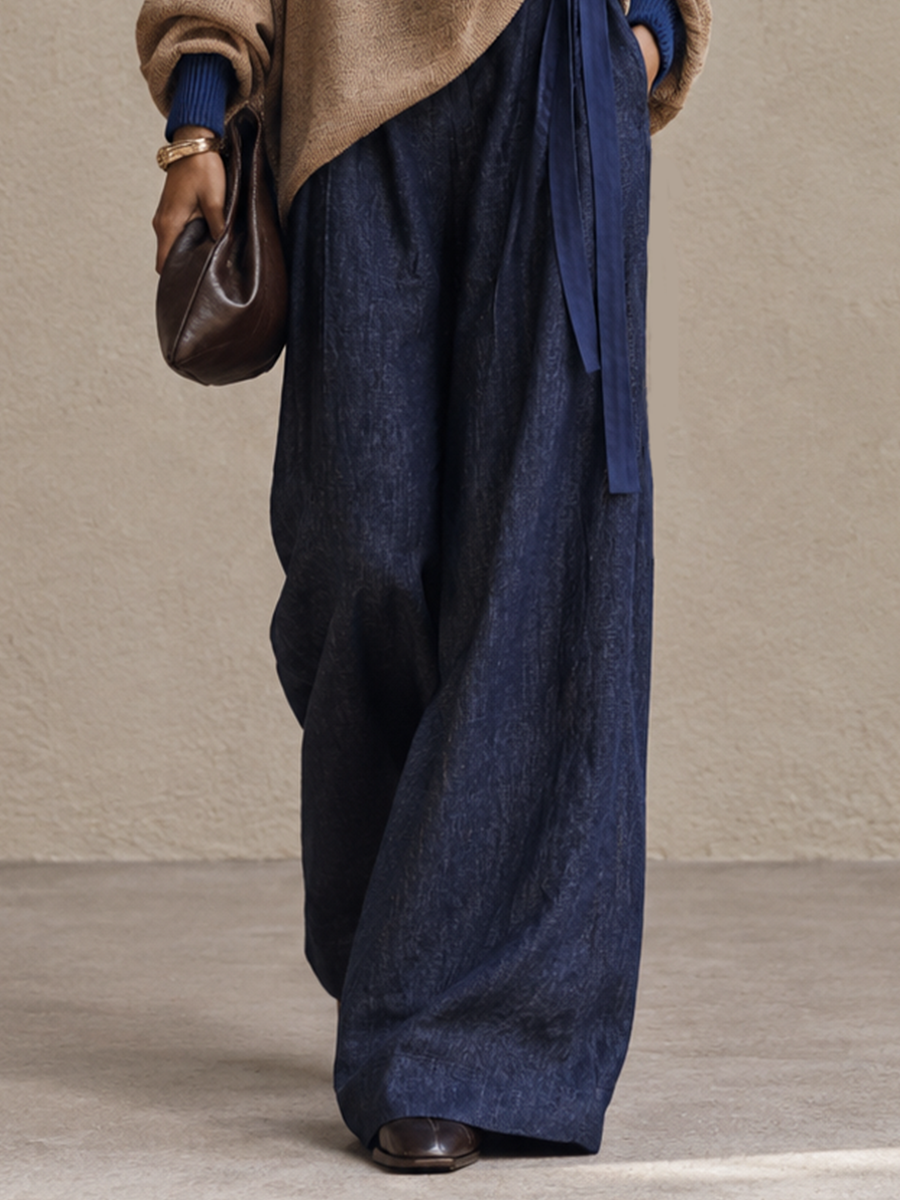 Women's Casual Contrast Trim Round Neck Sweater And Wide-Leg Pants Set MDZ0705I3GMJ