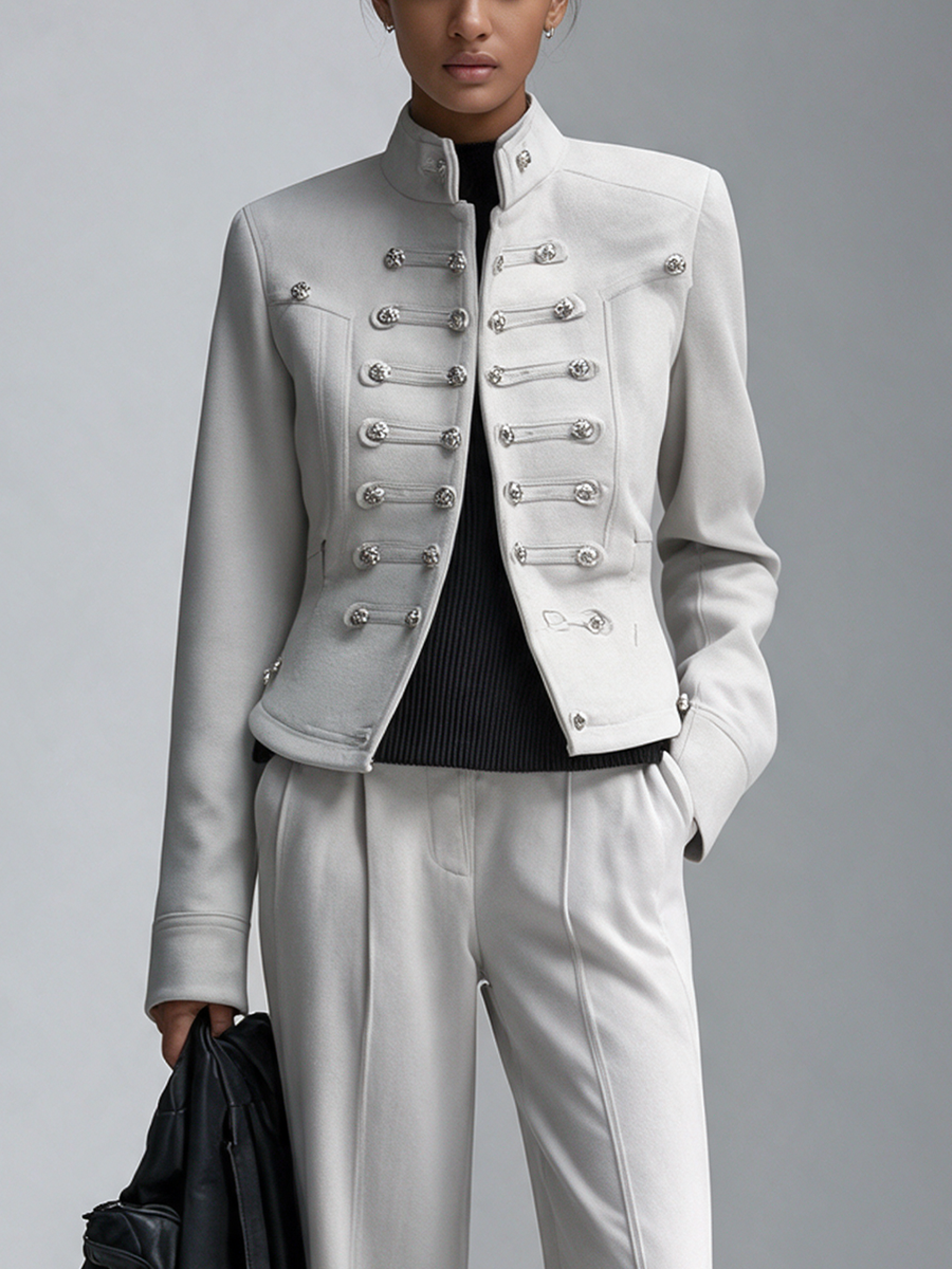 Women's Military‑Inspired Stand‑Collar Cropped Jacket MDZ0842I7R