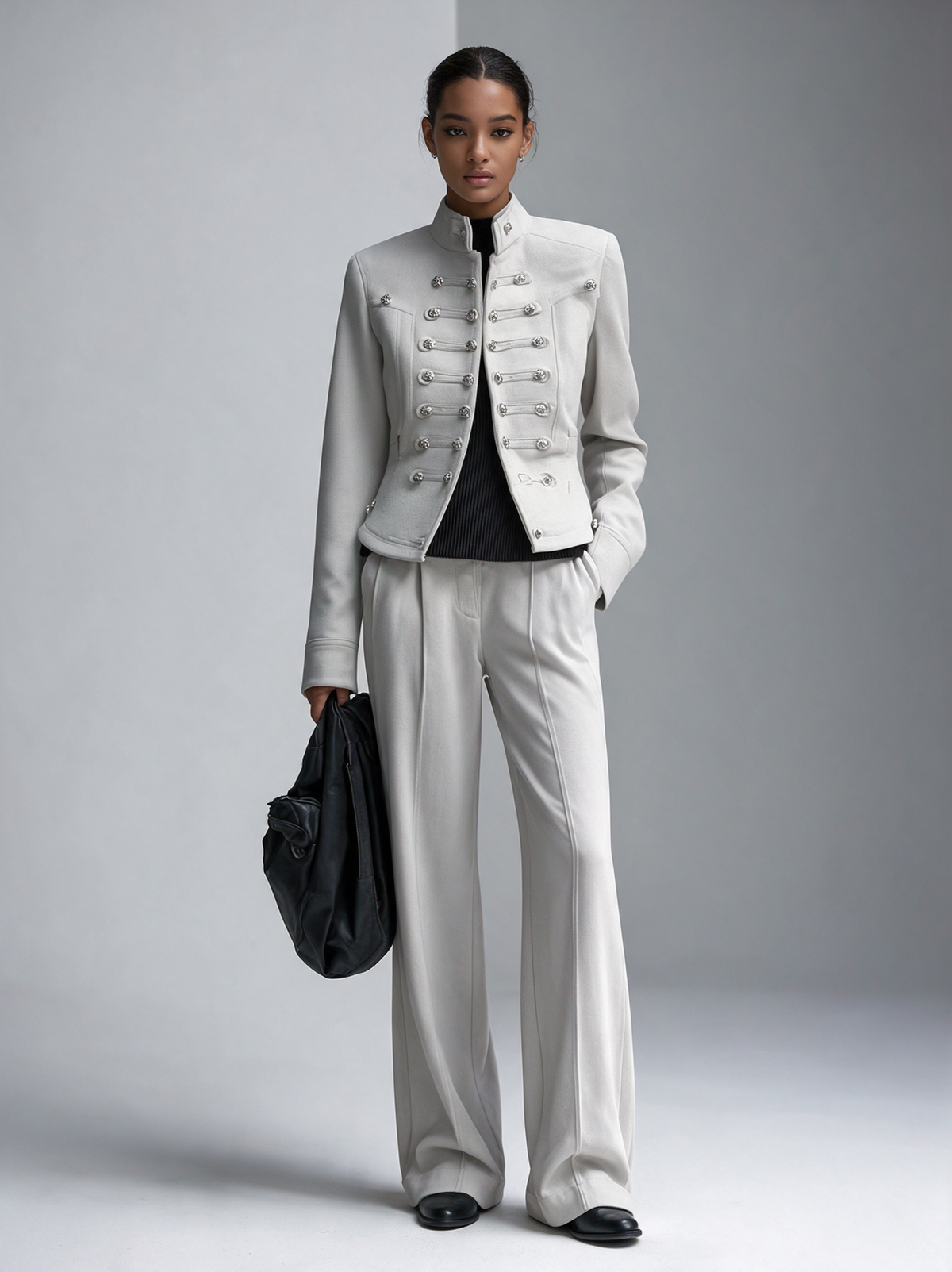 Women's Military‑Inspired Stand‑Collar Cropped Jacket MDZ0842I7R