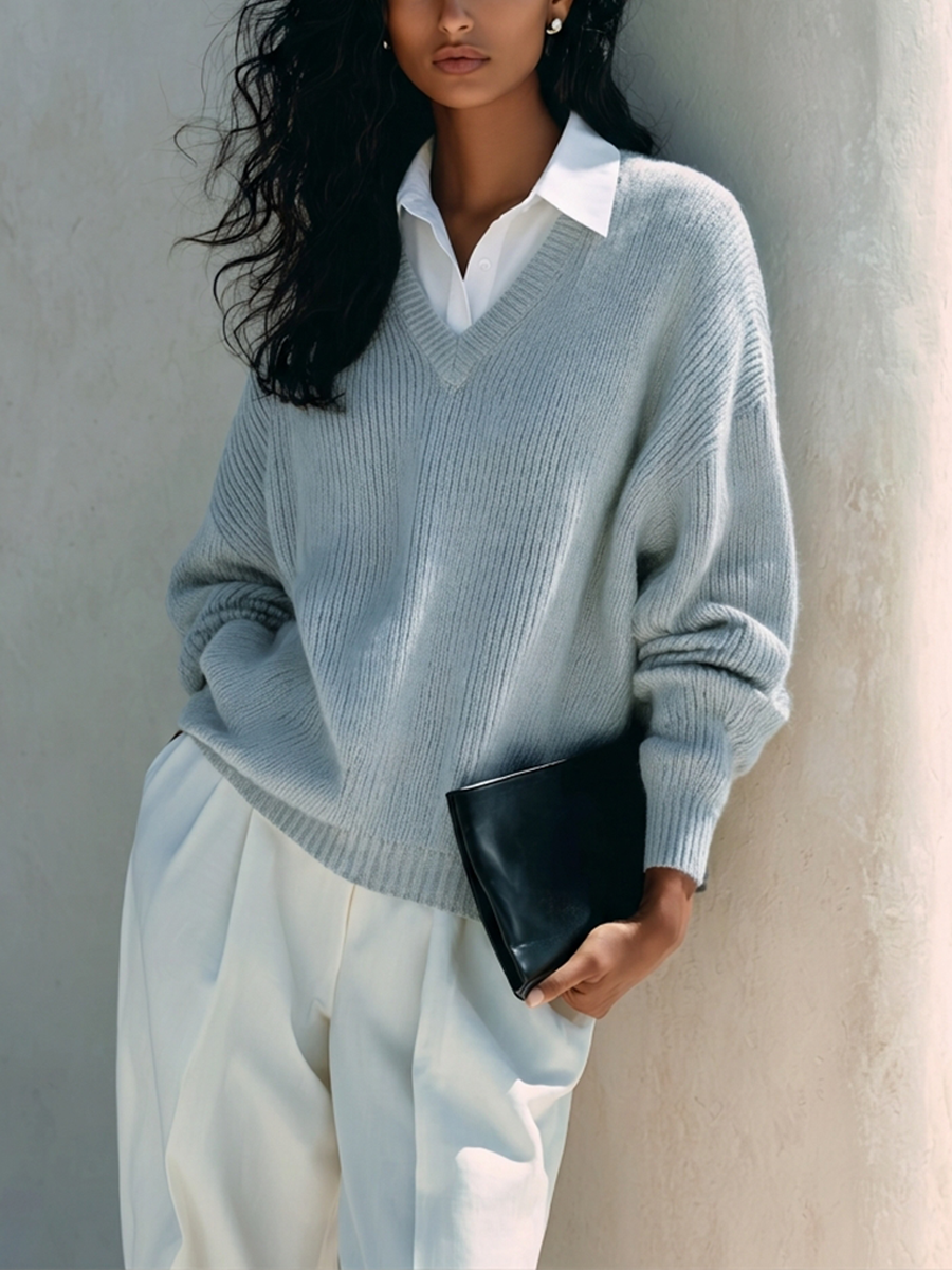 Women's Faux-Layer Knit Top With Shirt Collar