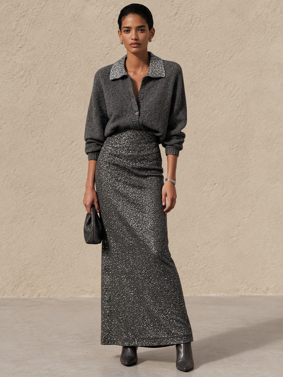 Women's Sequin Elegant High-Waist Maxi Skirt