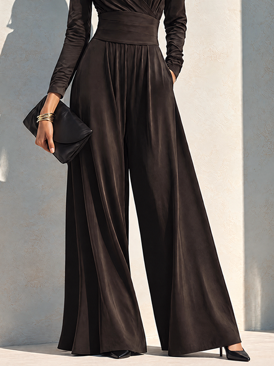 Women's Elegant V-Neck Long-Sleeve Jumpsuit With Drape