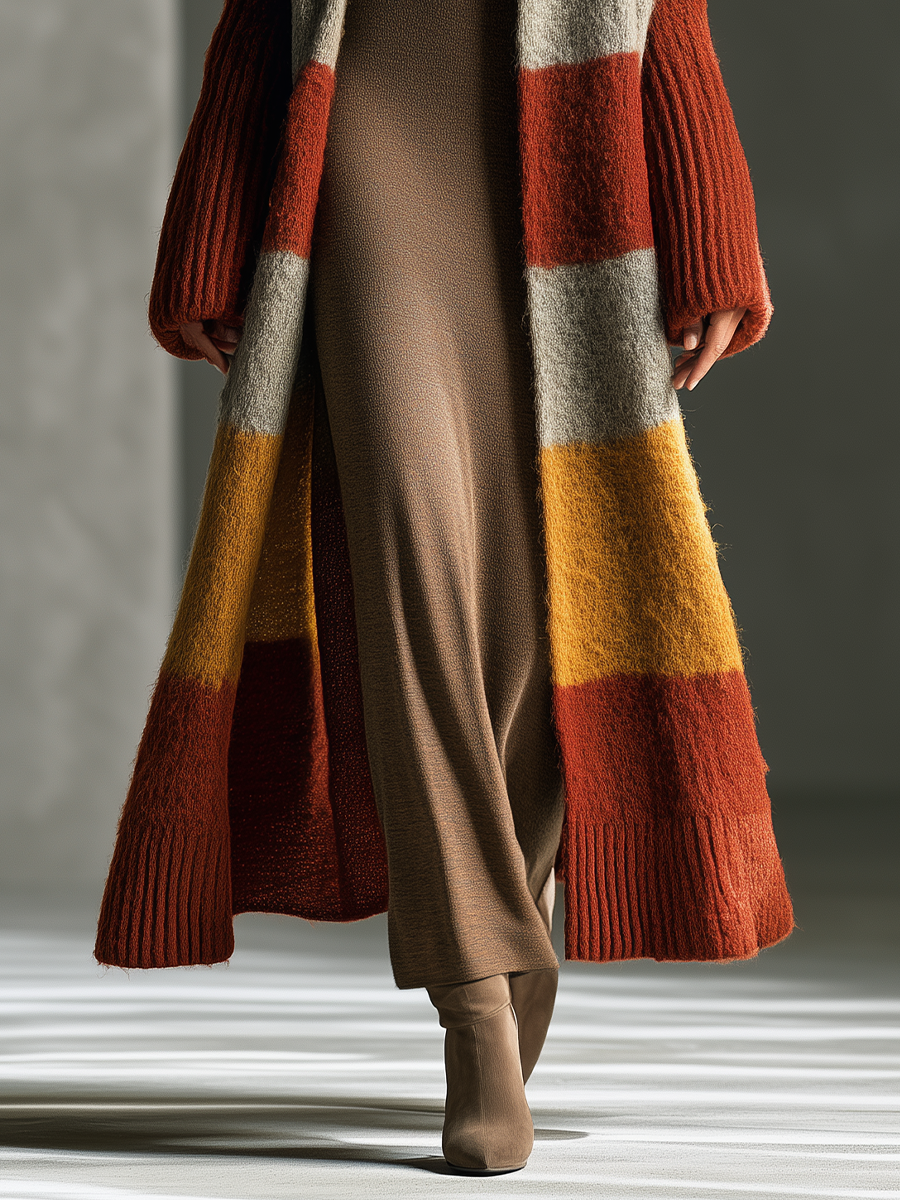 Women's Striped Mohair Rust Orange Duster Cardigan