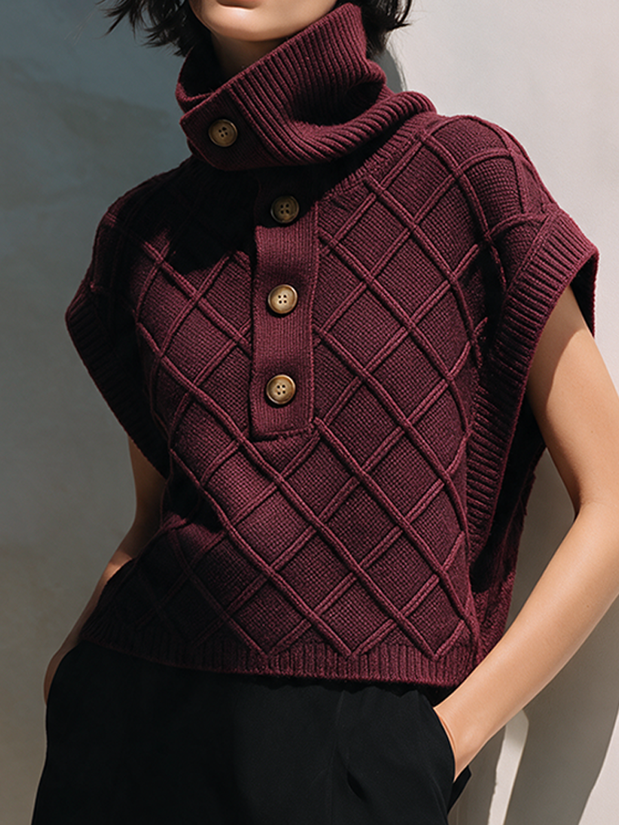 Women's High-Neck Argyle Cable-Knit Sleeveless Vest