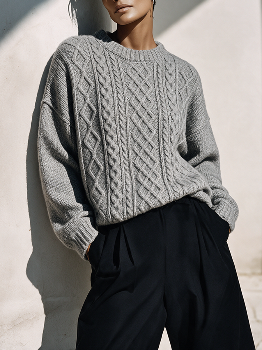 Women's Vintage Argyle & Cable-Knit Loose Sweater