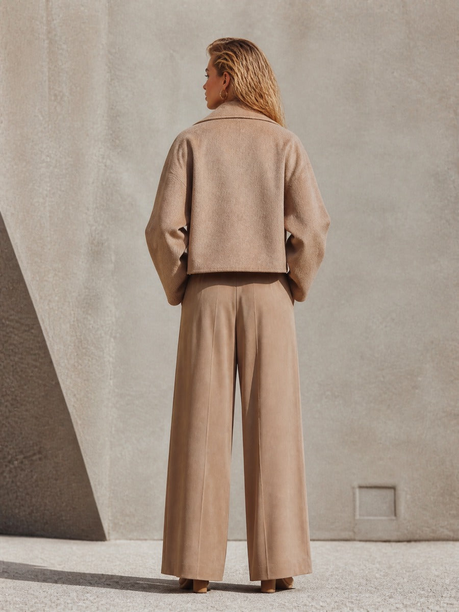 Women's Oversized Wool-Blend Cropped Coat With Wide Lapel