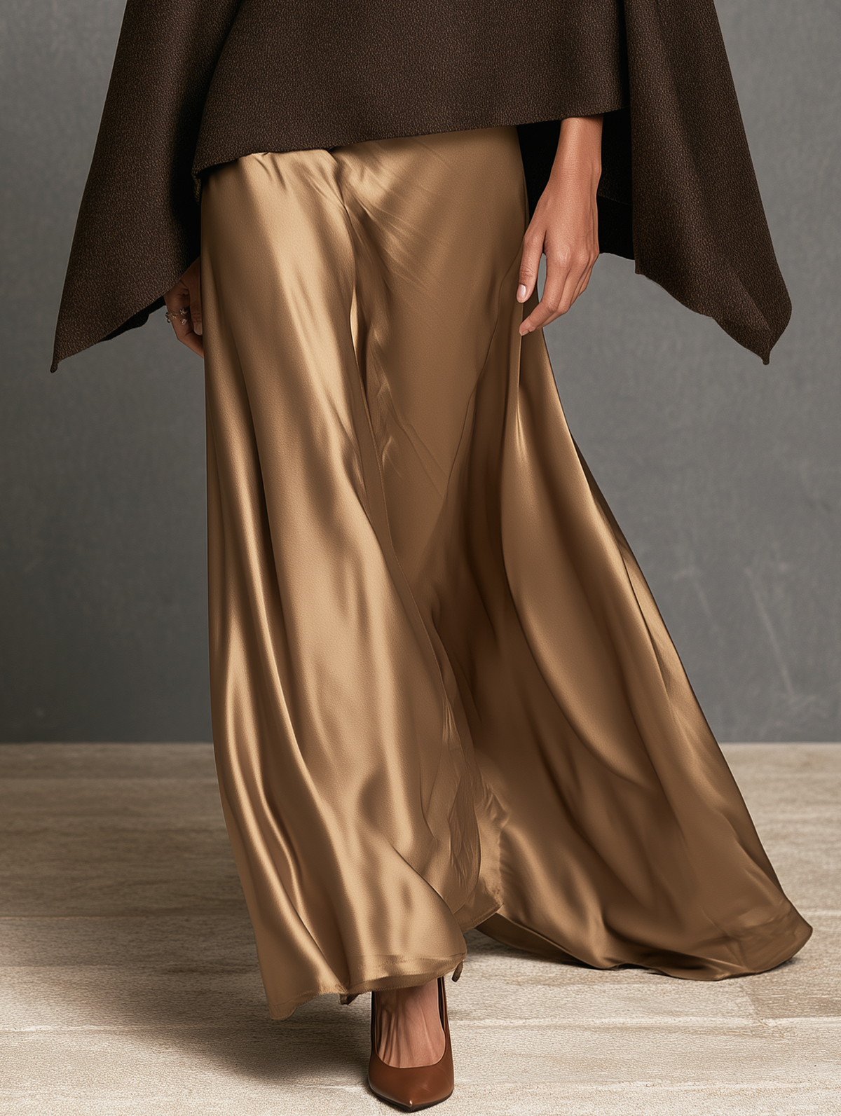 Women's Casual Gold Satin Maxi Skirt