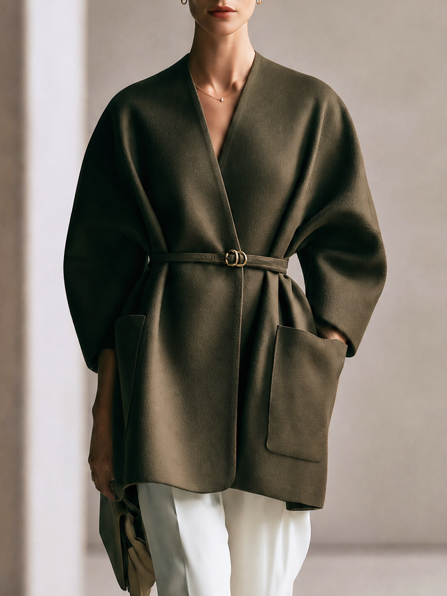 Women's Belted Oversized Olive Green Coat