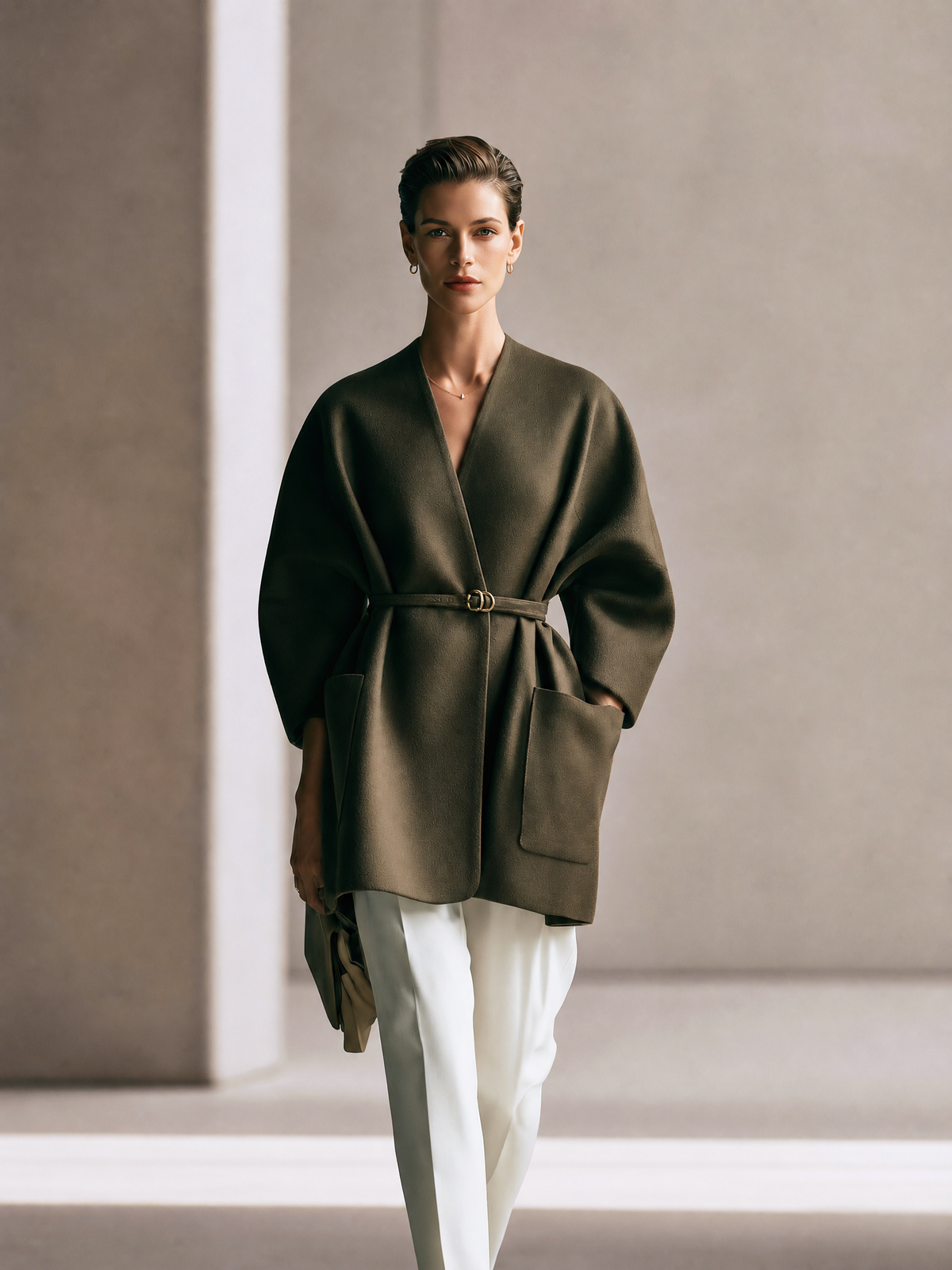 Women's Belted Oversized Olive Green Coat
